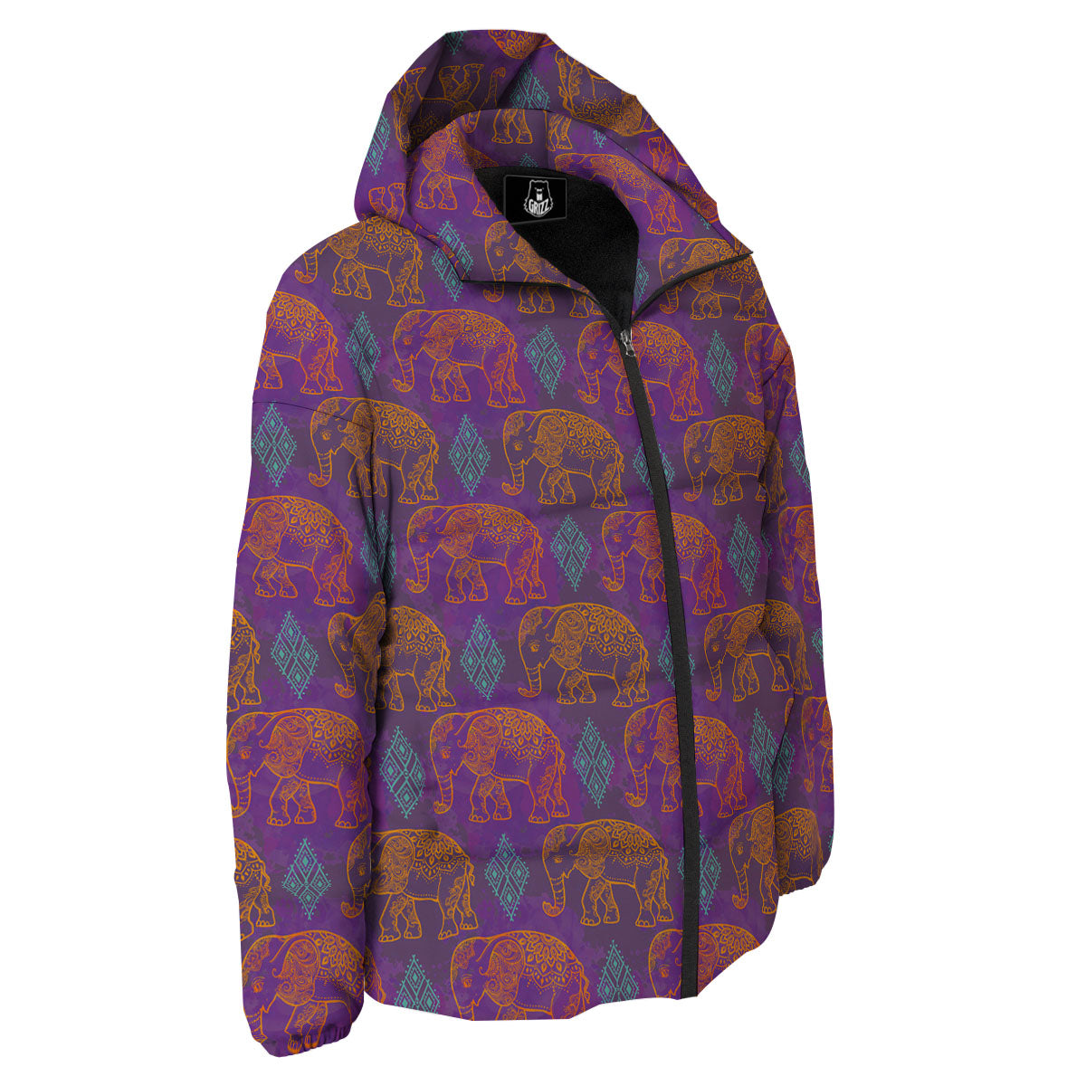 Elephant Indian Boho Print Pattern Down Jacket-grizzshop