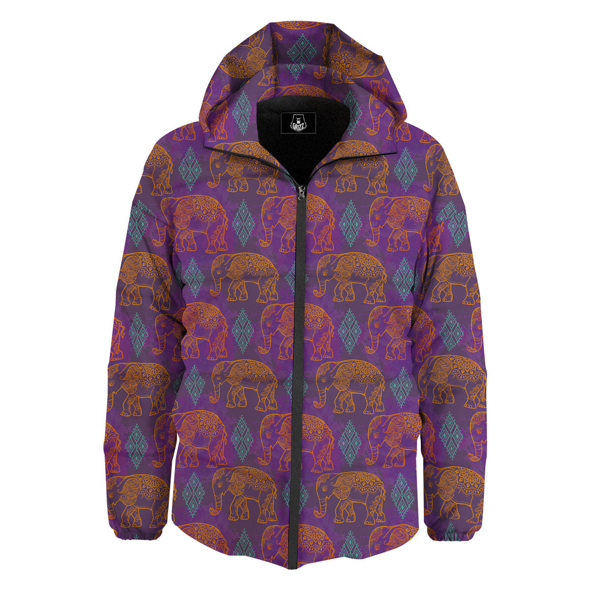 Elephant Indian Boho Print Pattern Down Jacket-grizzshop