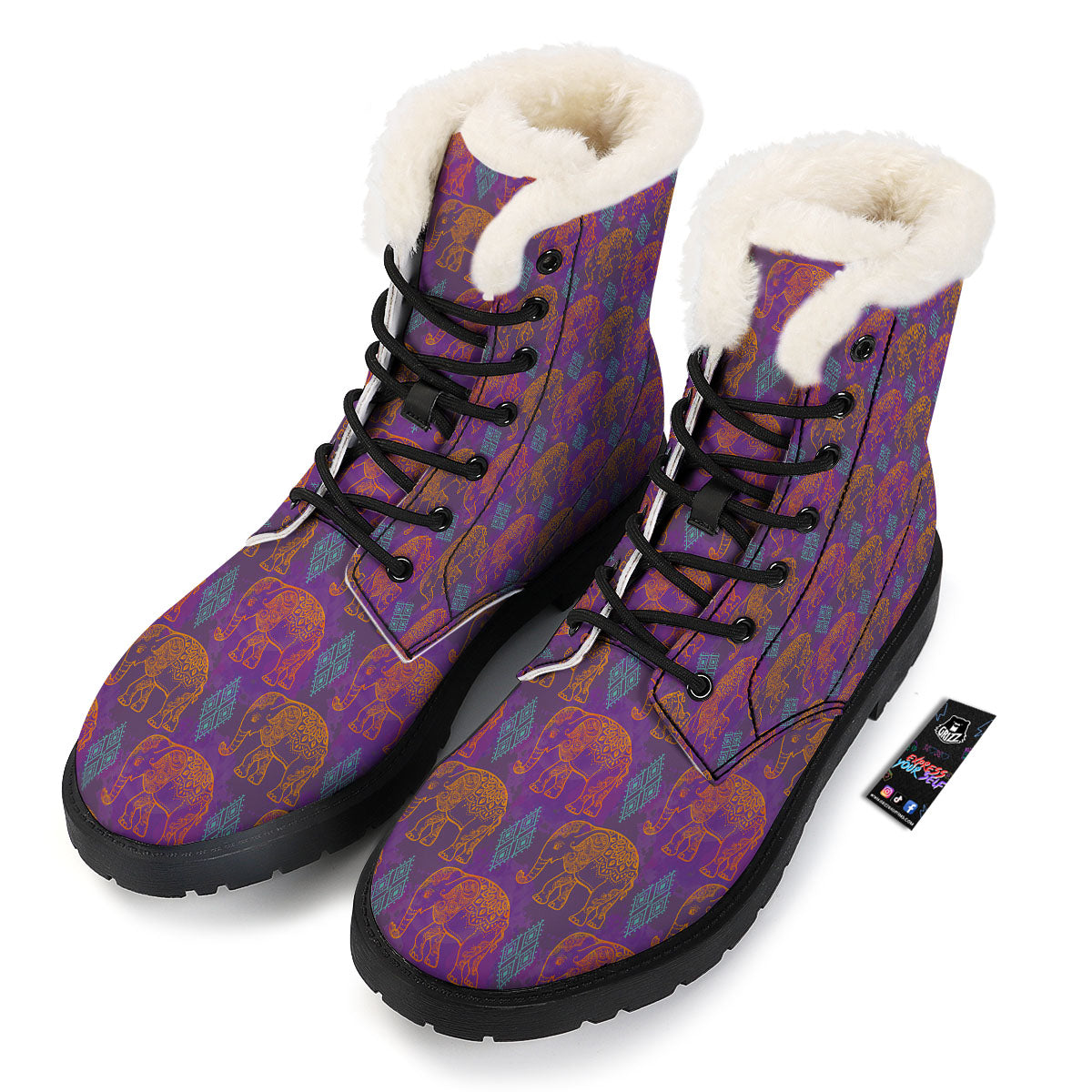 Elephant Indian Boho Print Pattern Winter Boots-grizzshop