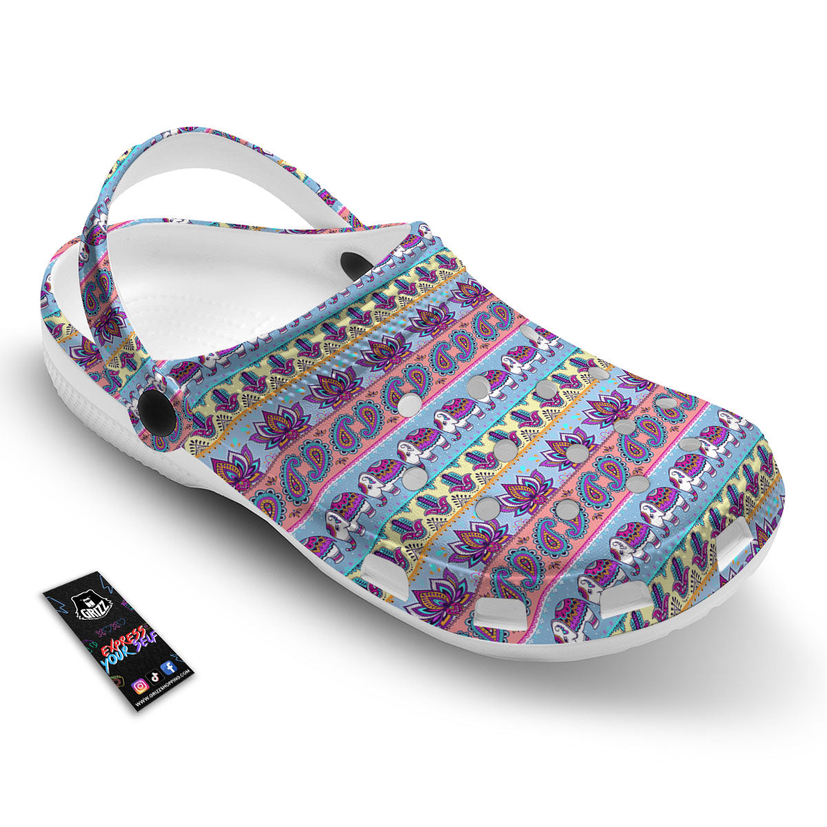 Elephant Indian Colorful Print Pattern Clog-grizzshop