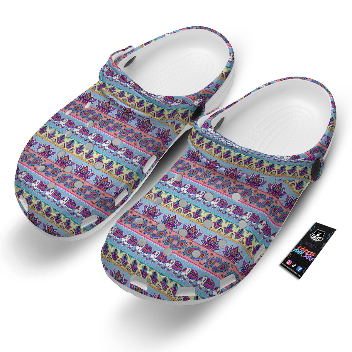 Elephant Indian Colorful Print Pattern Clog-grizzshop