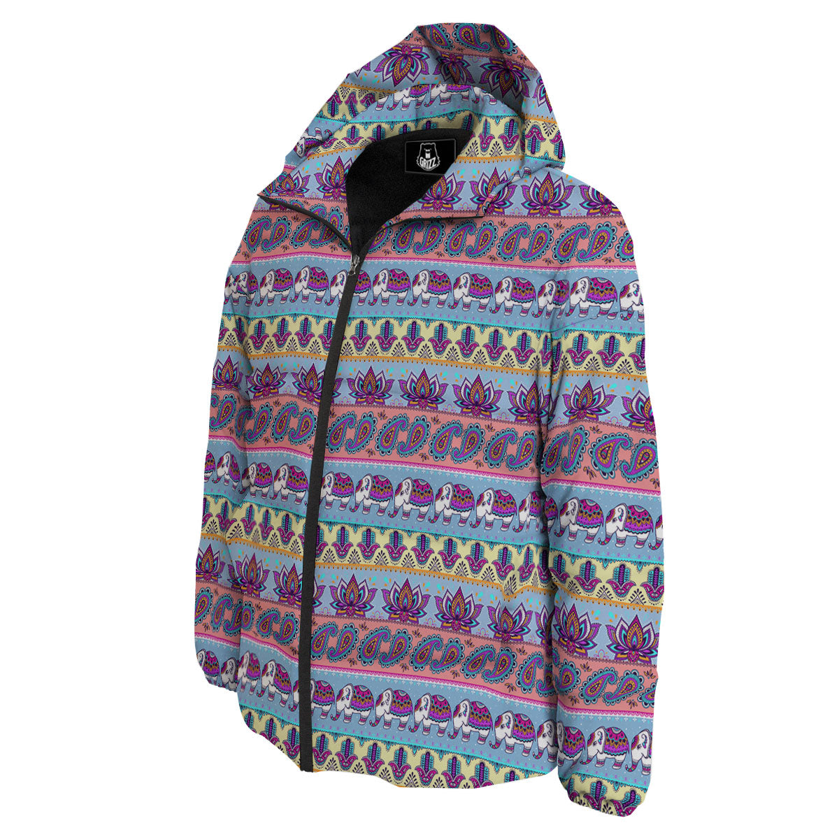 Elephant Indian Colorful Print Pattern Down Jacket-grizzshop