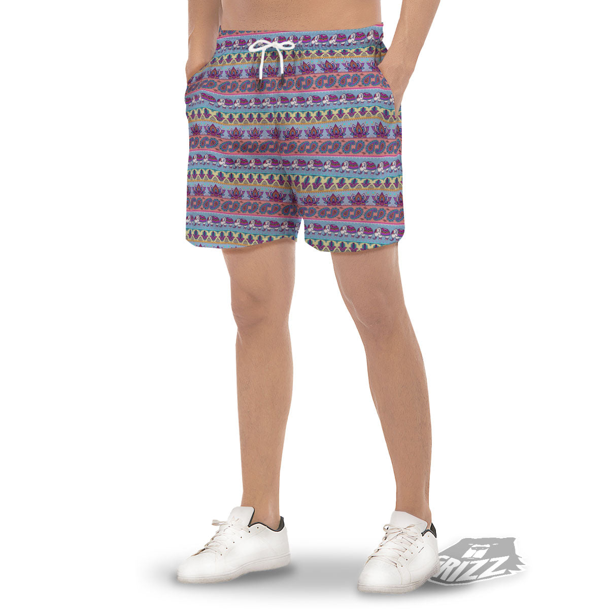 Elephant Indian Colorful Print Pattern Men's Gym Shorts-grizzshop