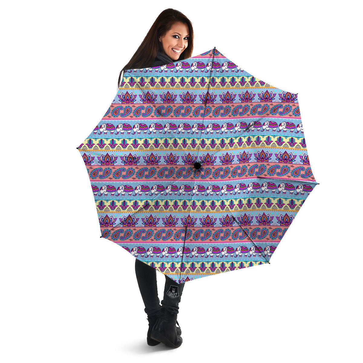 Elephant Indian Colorful Print Pattern Umbrella-grizzshop