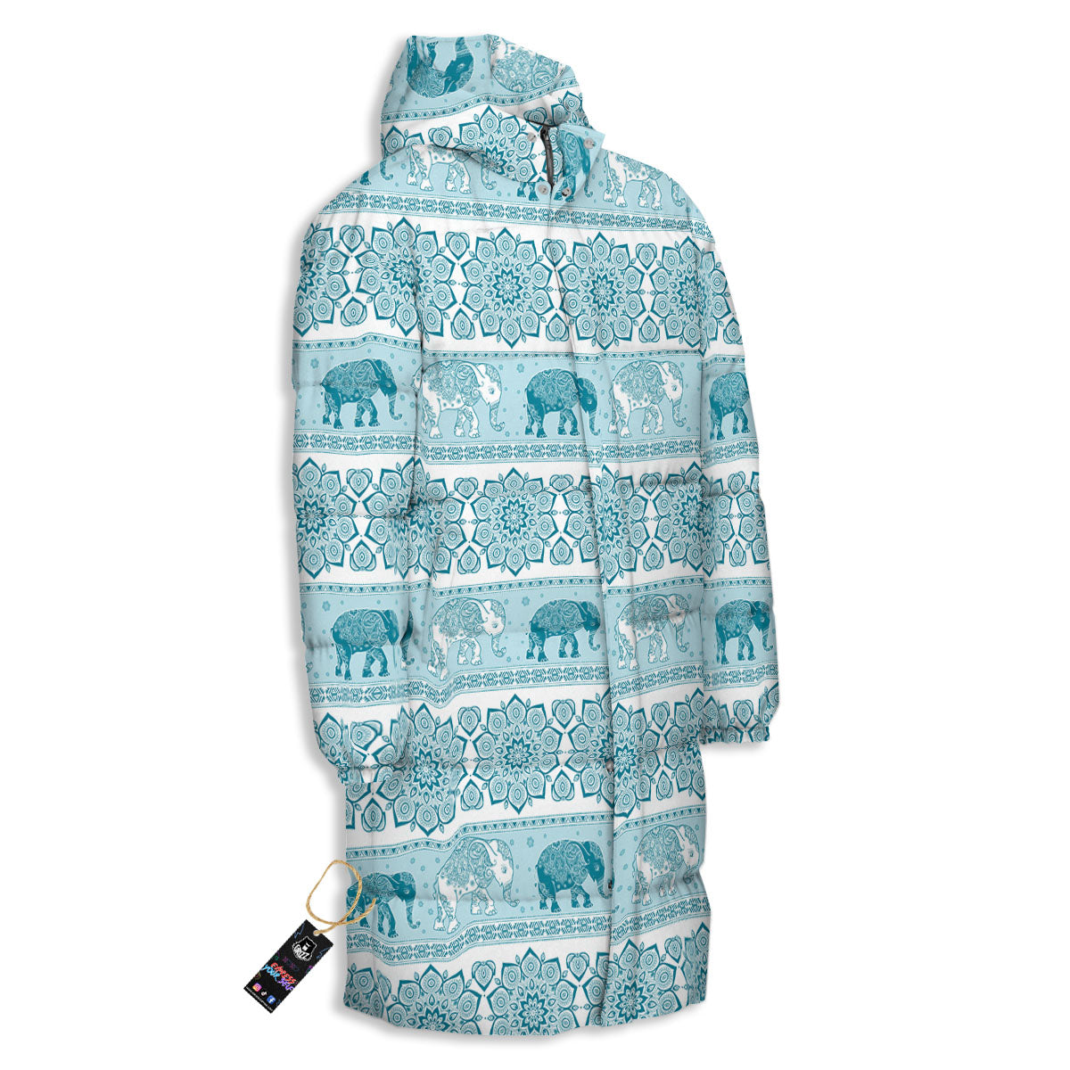 Elephant Indian Floral Print Pattern Long Down Jacket-grizzshop