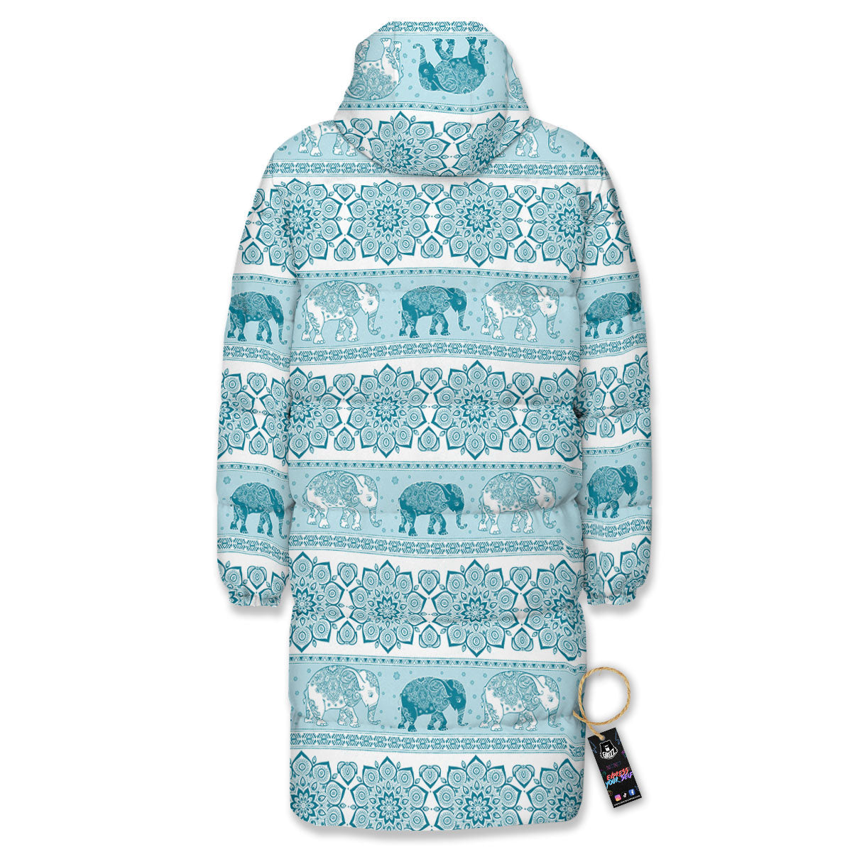 Elephant Indian Floral Print Pattern Long Down Jacket-grizzshop