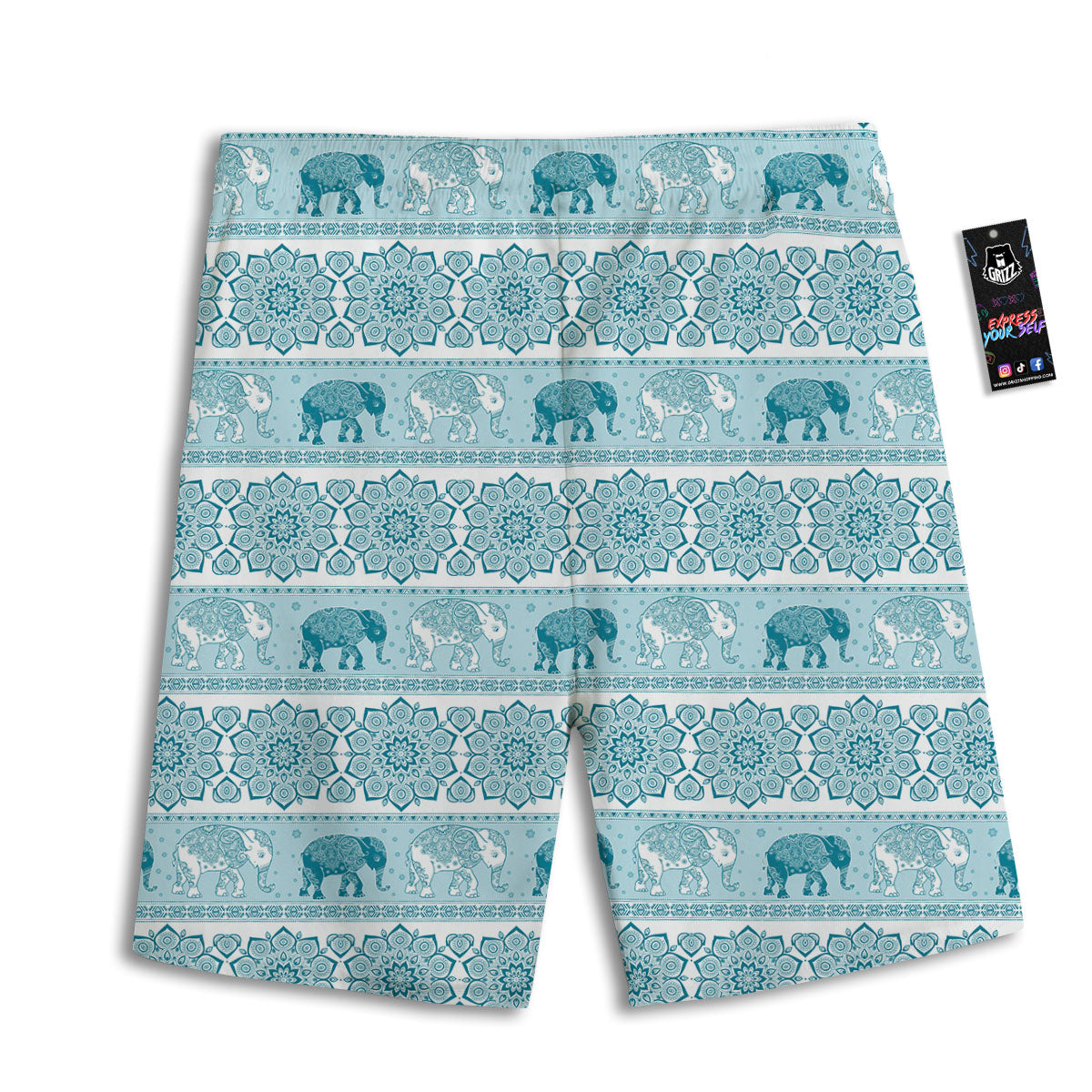Elephant Indian Floral Print Pattern Men's Athletic Shorts