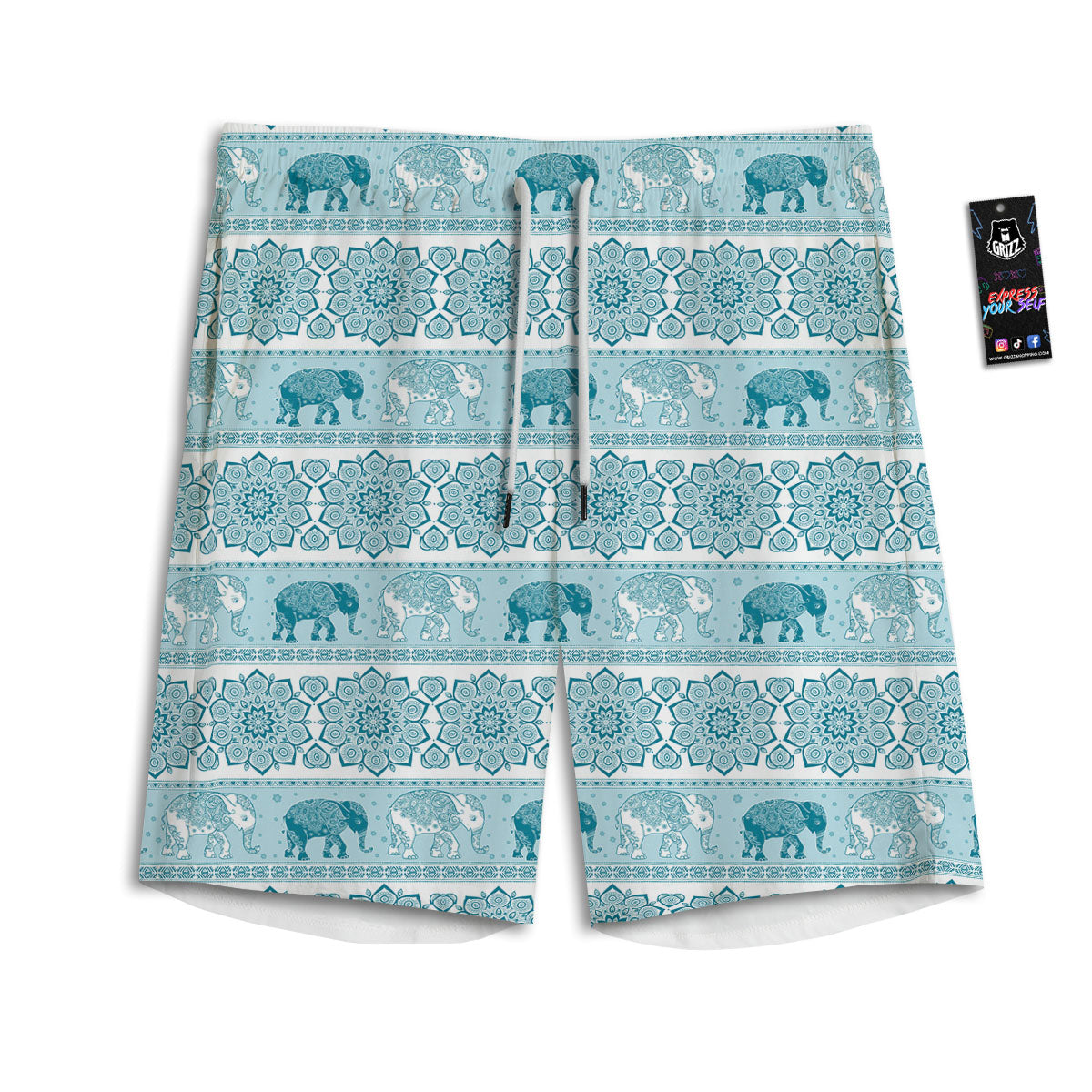 Elephant Indian Floral Print Pattern Men's Athletic Shorts