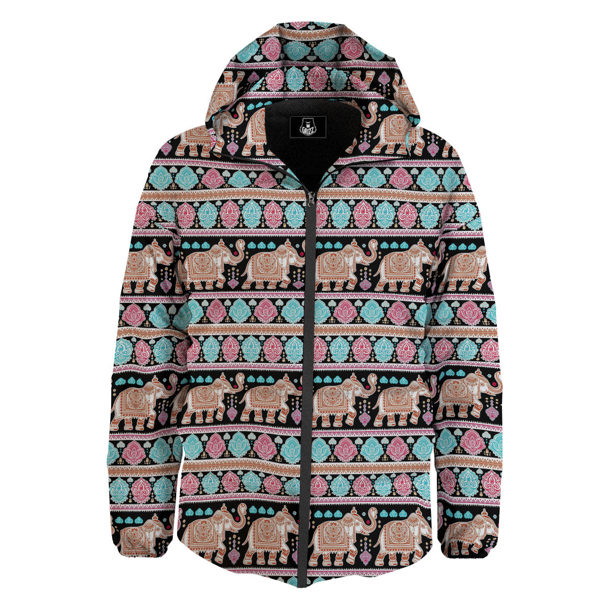 Elephant Indian Tribal Print Pattern Down Jacket-grizzshop