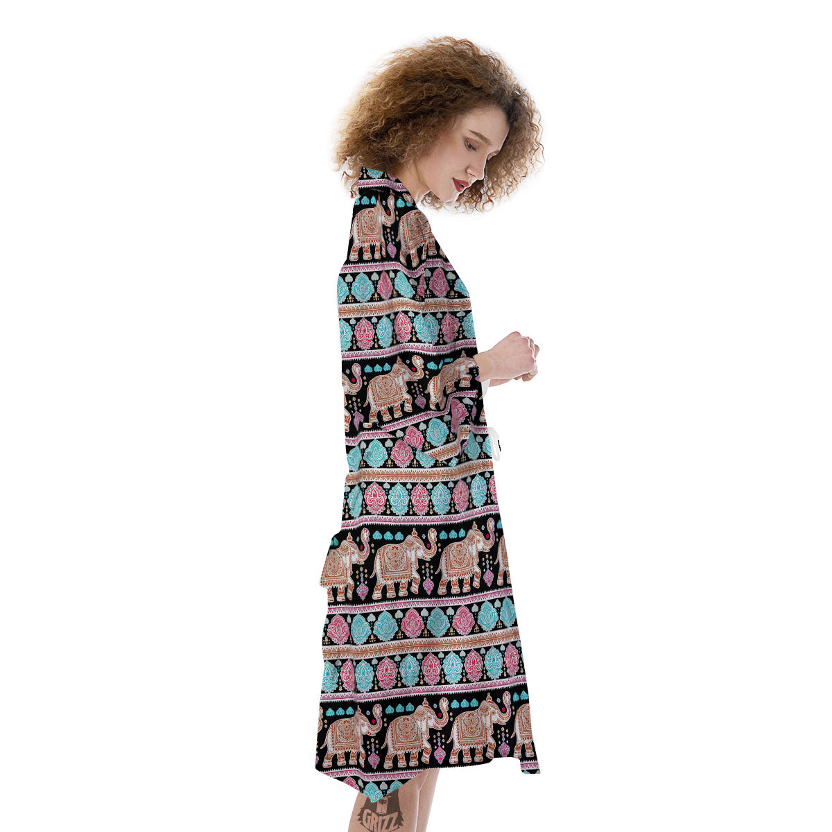 Elephant Indian Tribal Print Pattern Kimono-grizzshop