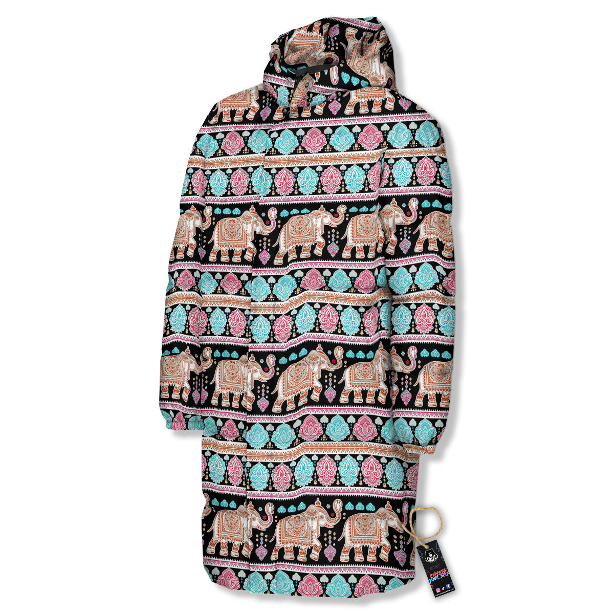 Elephant Indian Tribal Print Pattern Long Down Jacket-grizzshop