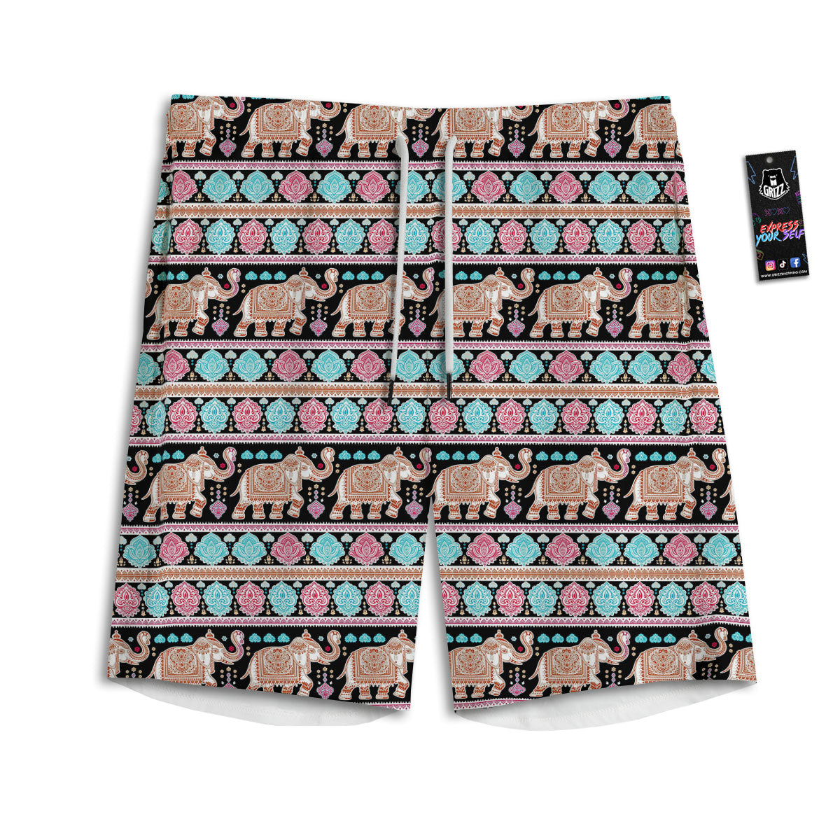 Elephant Indian Tribal Print Pattern Men's Athletic Shorts