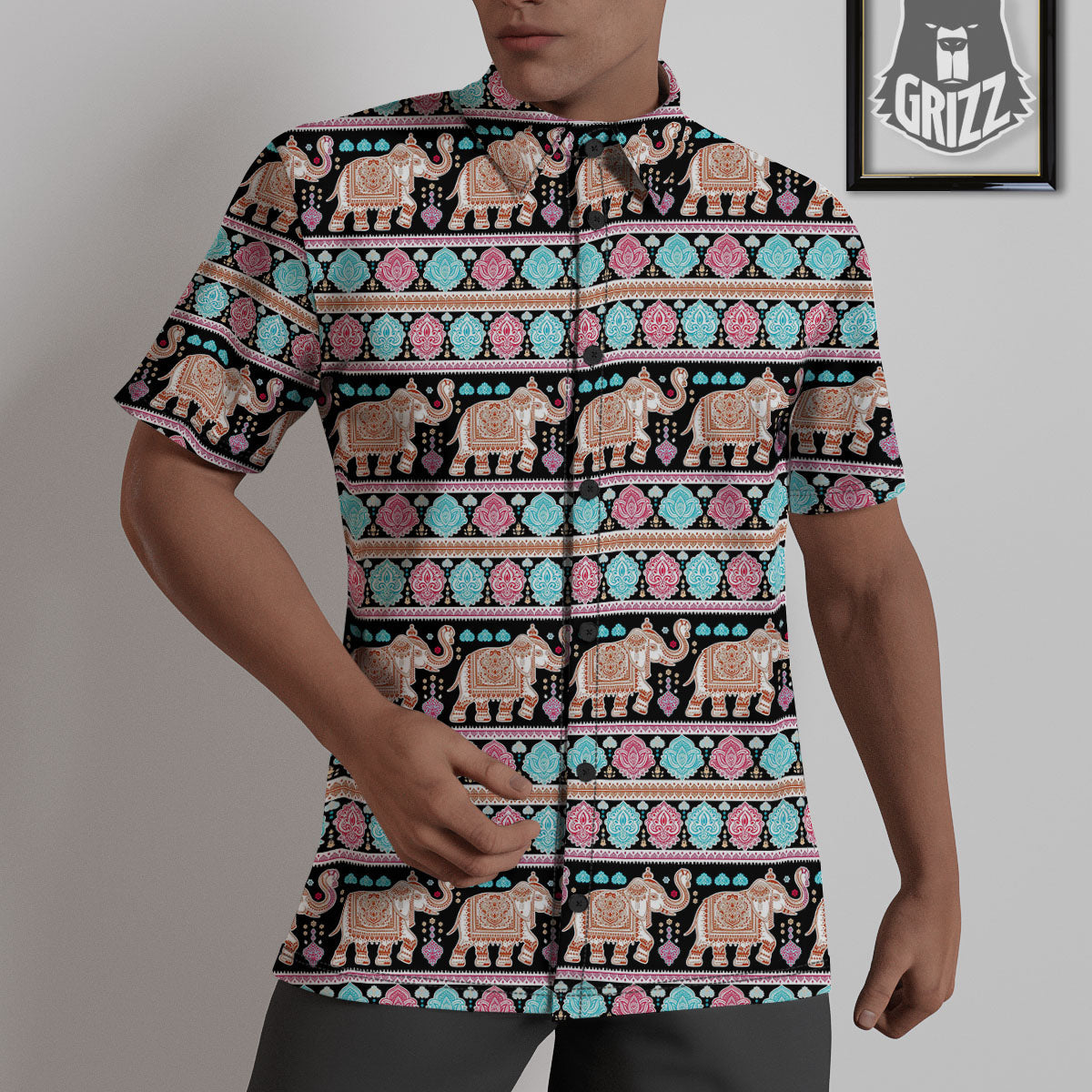 Elephant Indian Tribal Print Pattern Untucked Shirts-grizzshop