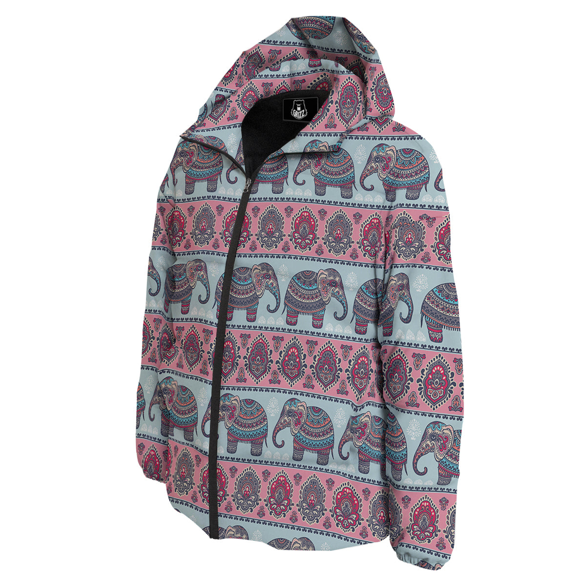 Elephant Indian Vintage Print Pattern Down Jacket-grizzshop