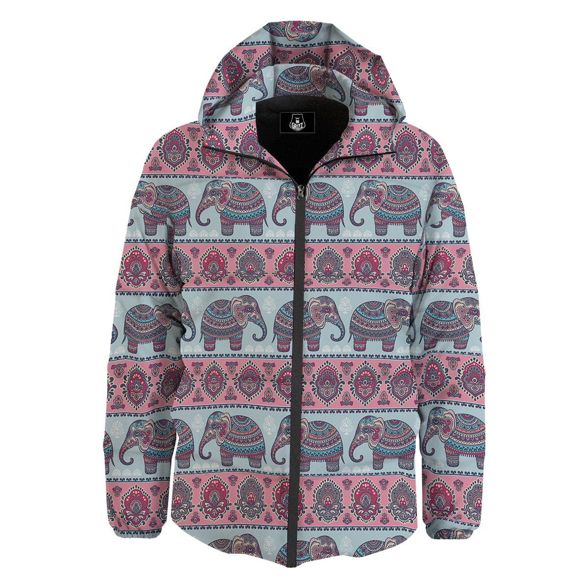 Elephant Indian Vintage Print Pattern Down Jacket-grizzshop