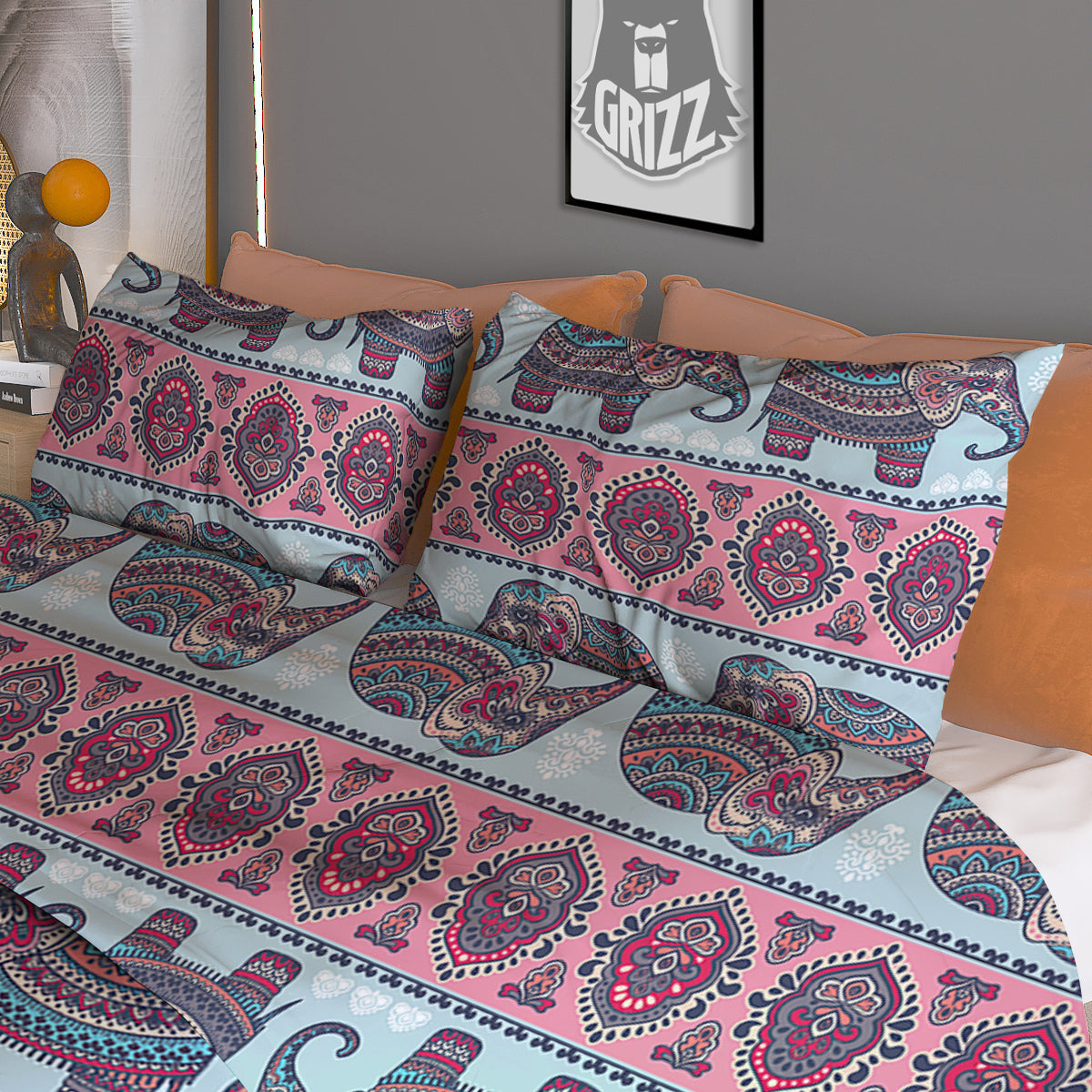 Elephant Indian Vintage Print Pattern Duvet Cover Bedding Set