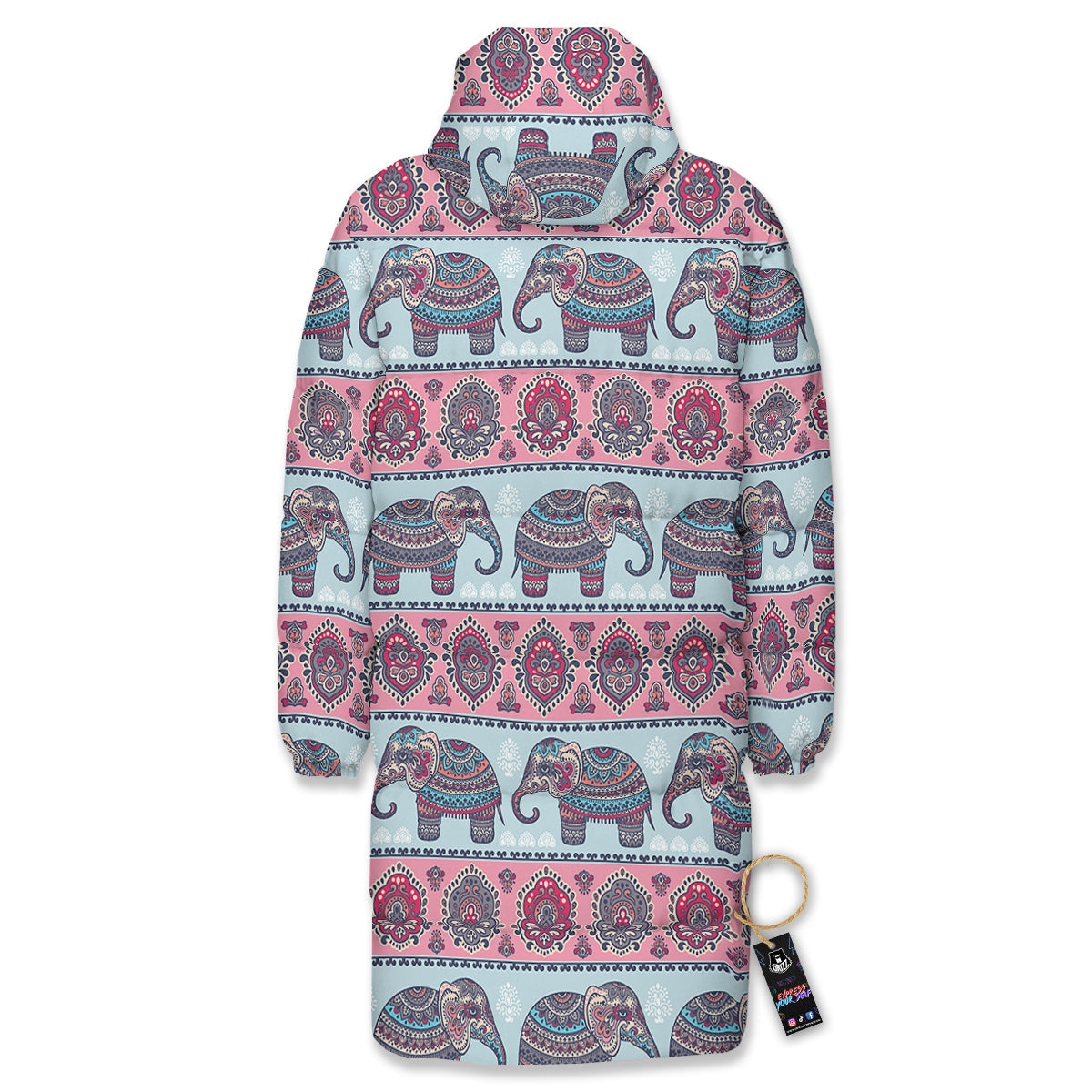 Elephant Indian Vintage Print Pattern Long Down Jacket-grizzshop