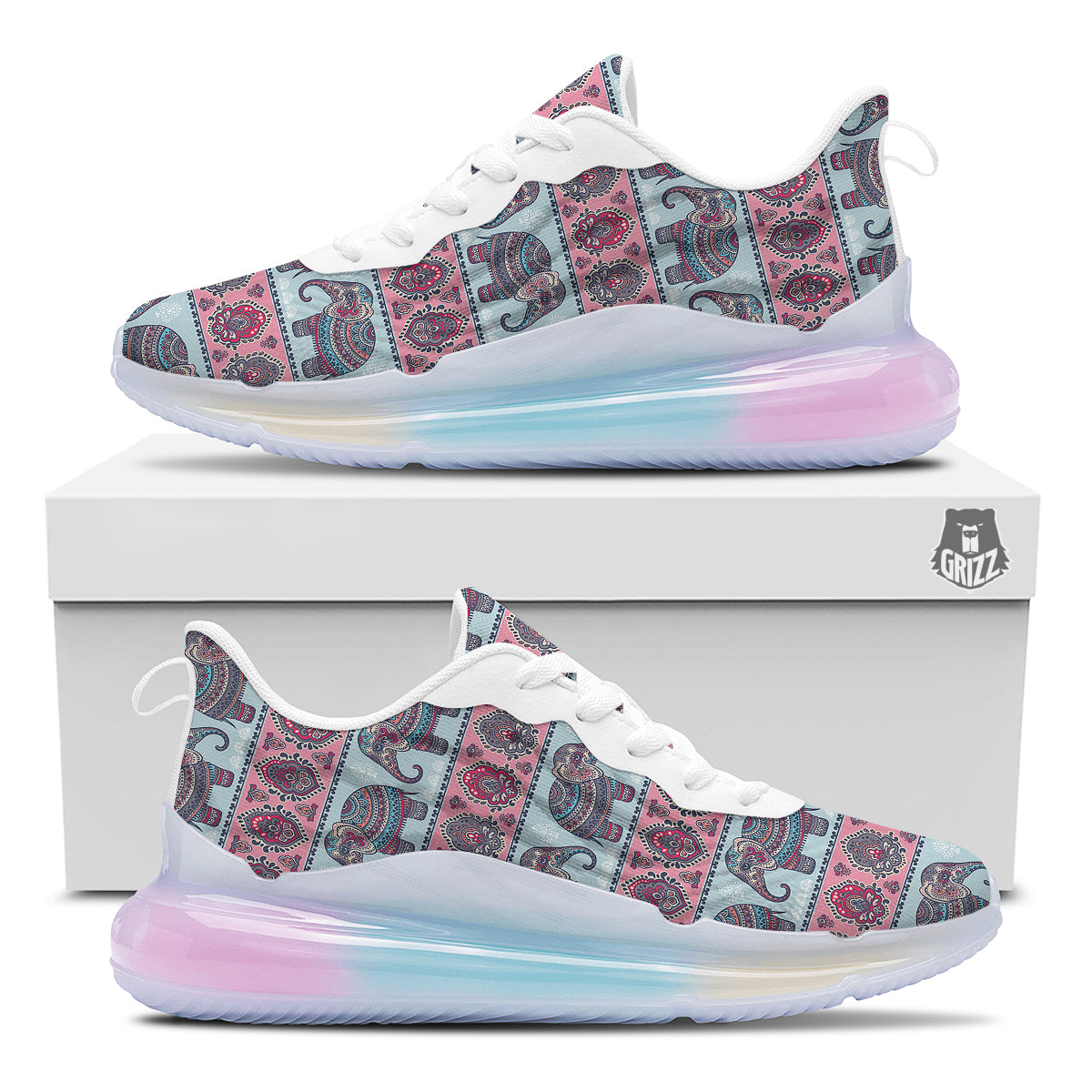 Elephant Indian Vintage Print Pattern Running Sneakers-grizzshop
