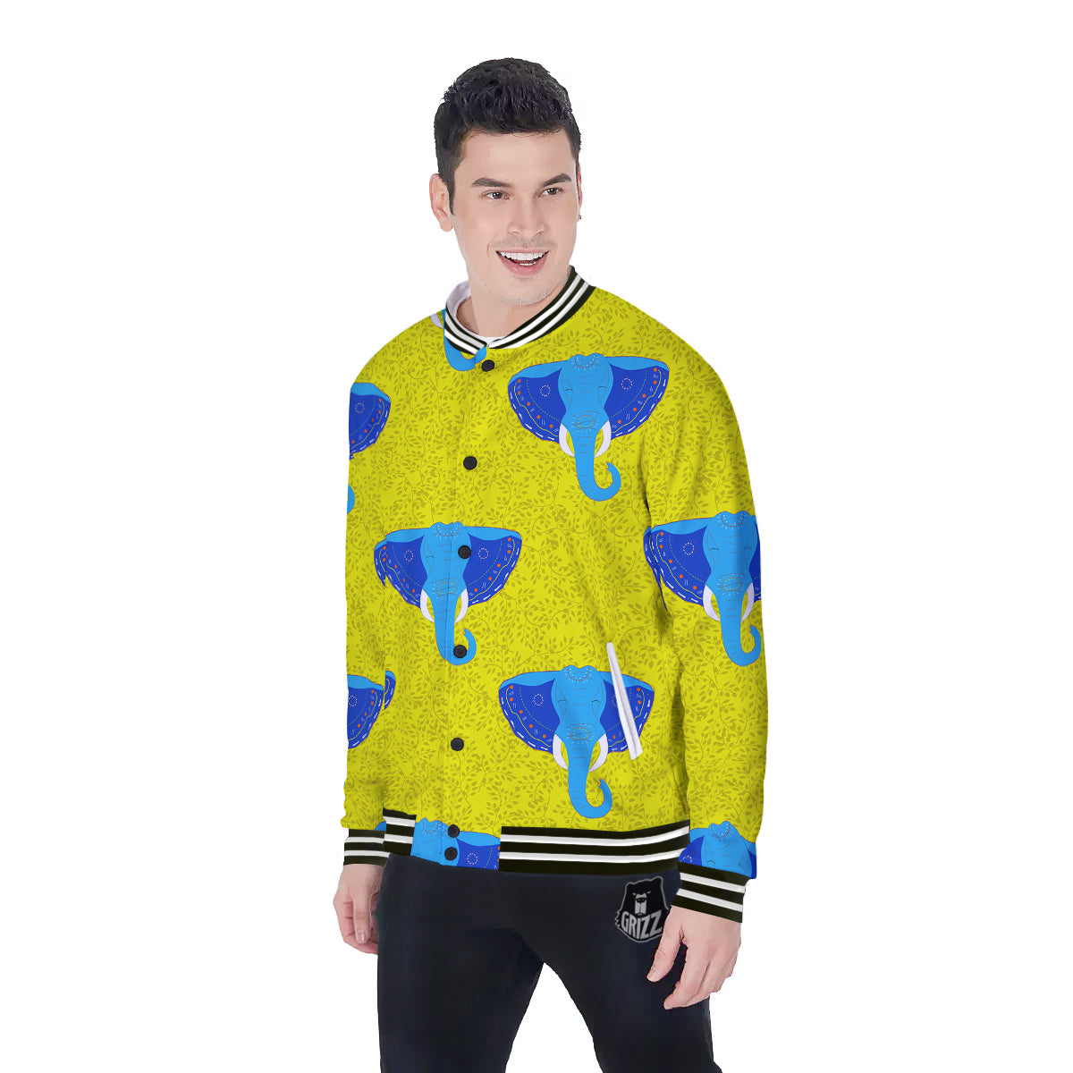 Elephant Mandala Blue Print Pattern Baseball Jacket-grizzshop