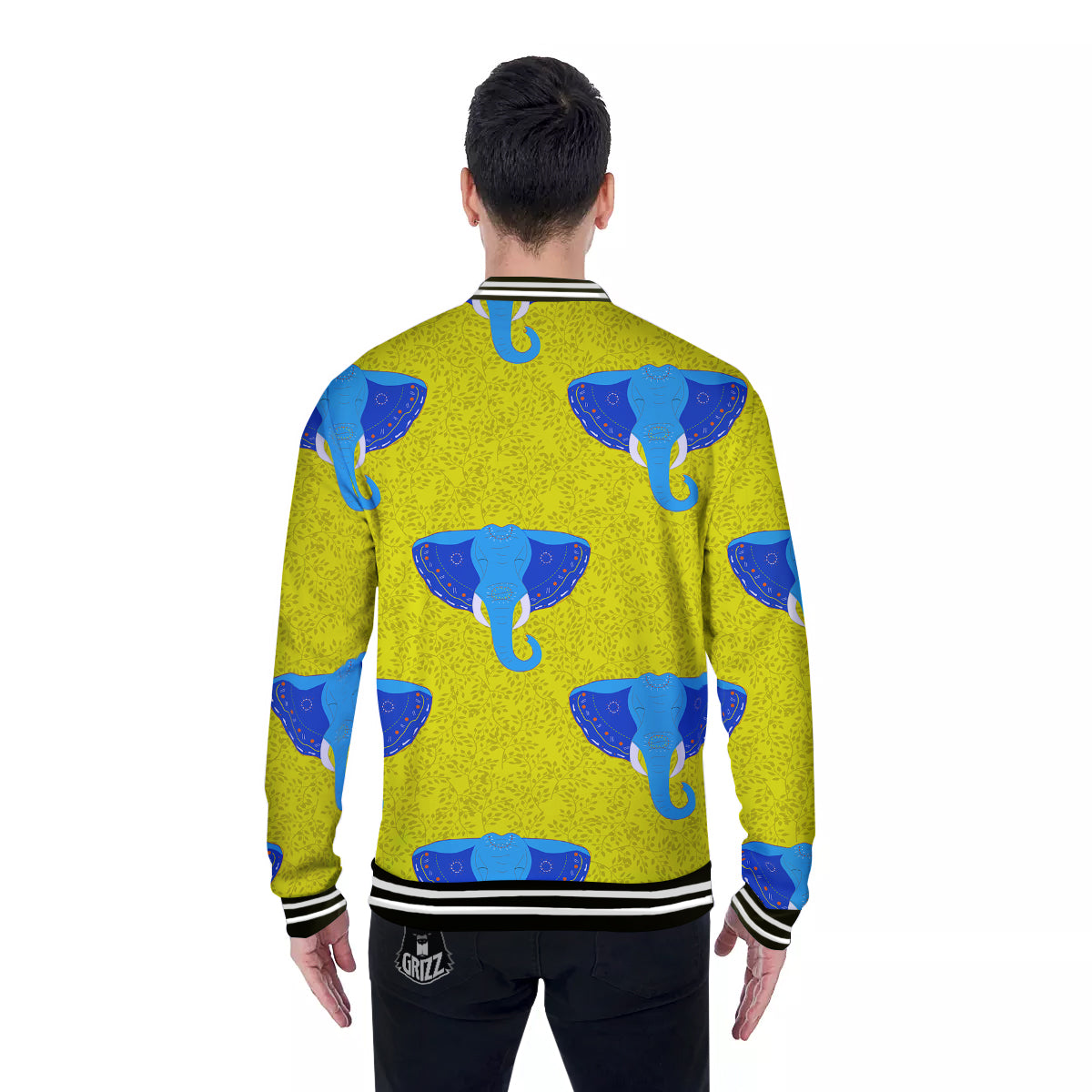 Elephant Mandala Blue Print Pattern Baseball Jacket-grizzshop
