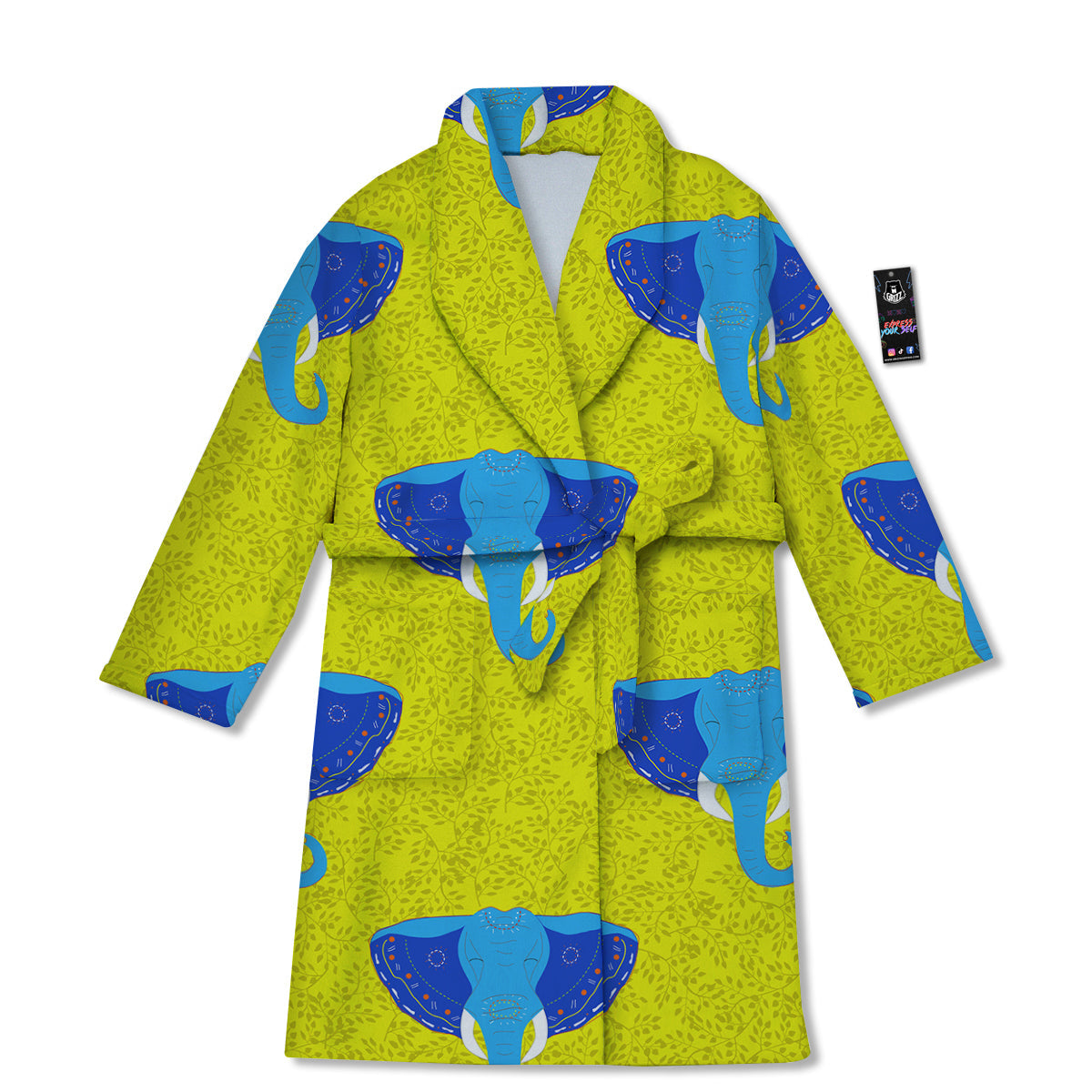 Elephant Mandala Blue Print Pattern Bathrobe-grizzshop