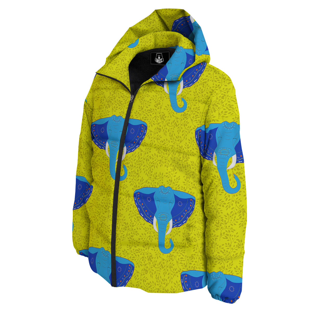 Elephant Mandala Blue Print Pattern Down Jacket-grizzshop