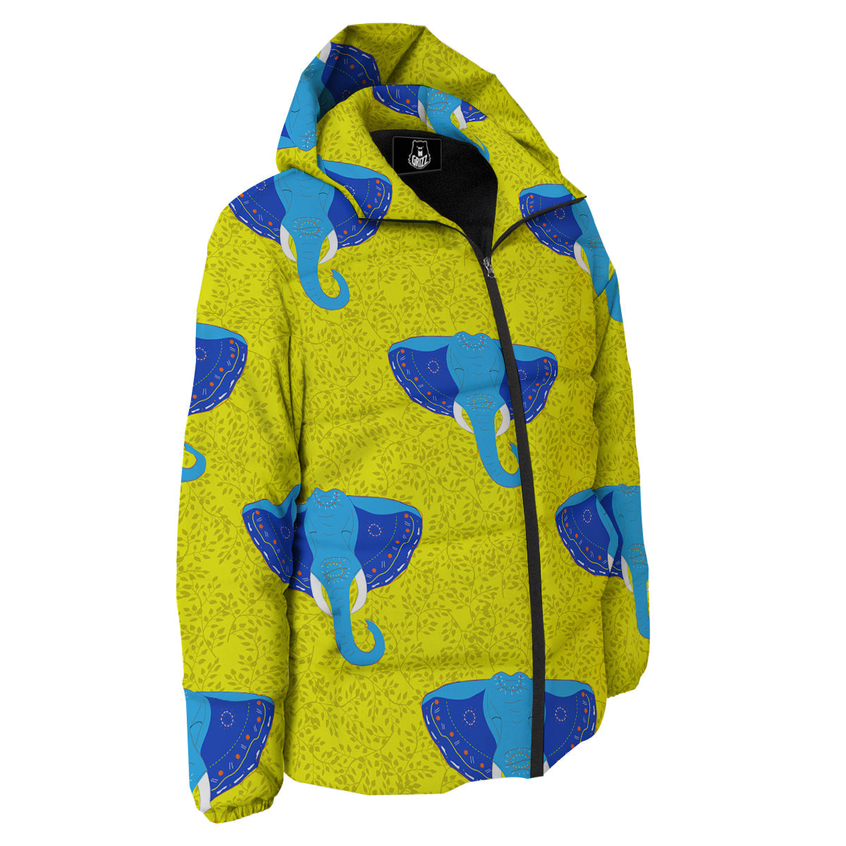 Elephant Mandala Blue Print Pattern Down Jacket-grizzshop
