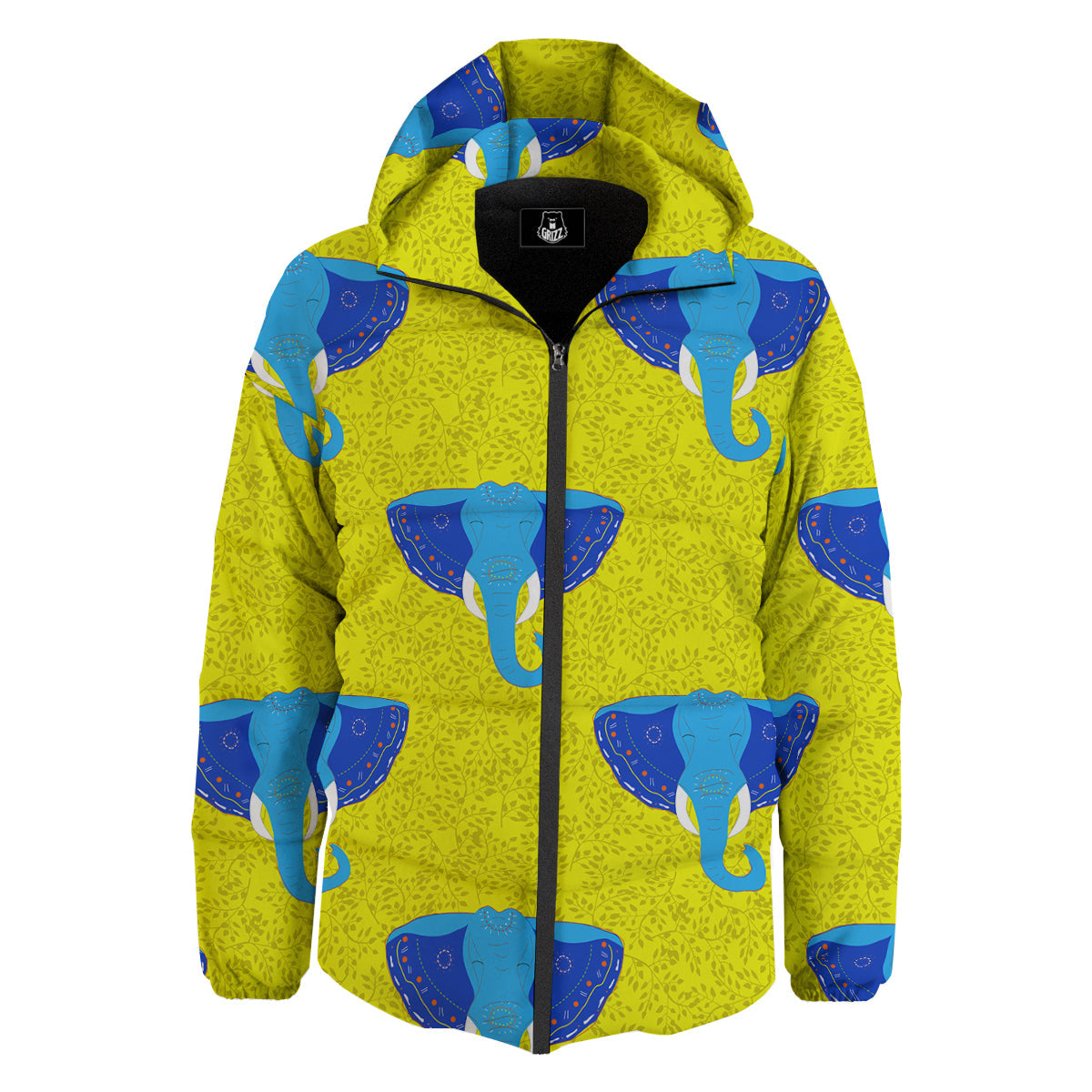 Elephant Mandala Blue Print Pattern Down Jacket-grizzshop