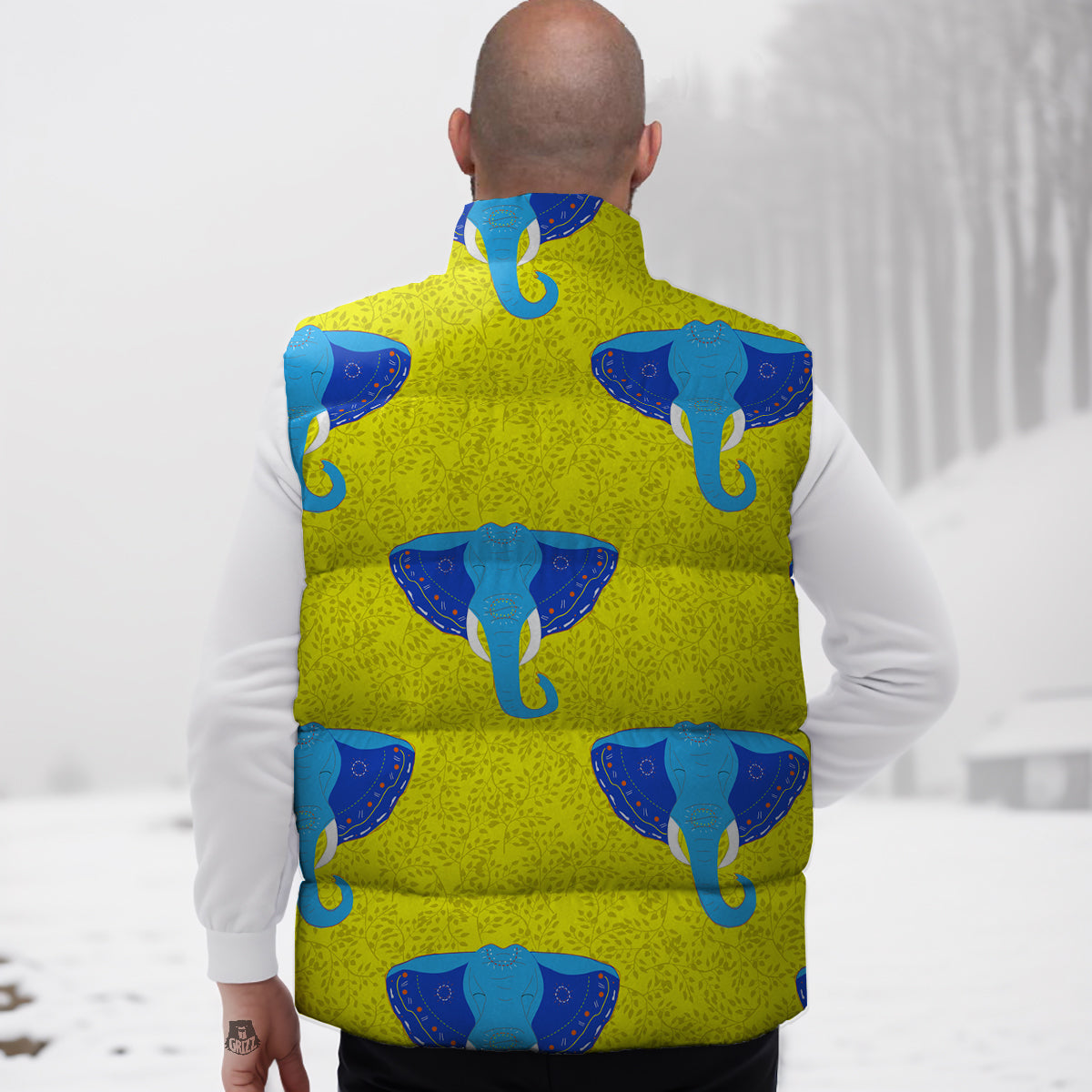 Elephant Mandala Blue Print Pattern Down Vest-grizzshop