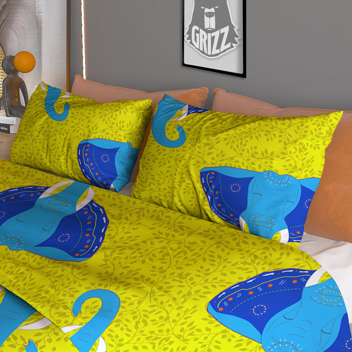 Elephant Mandala Blue Print Pattern Duvet Cover Bedding Set