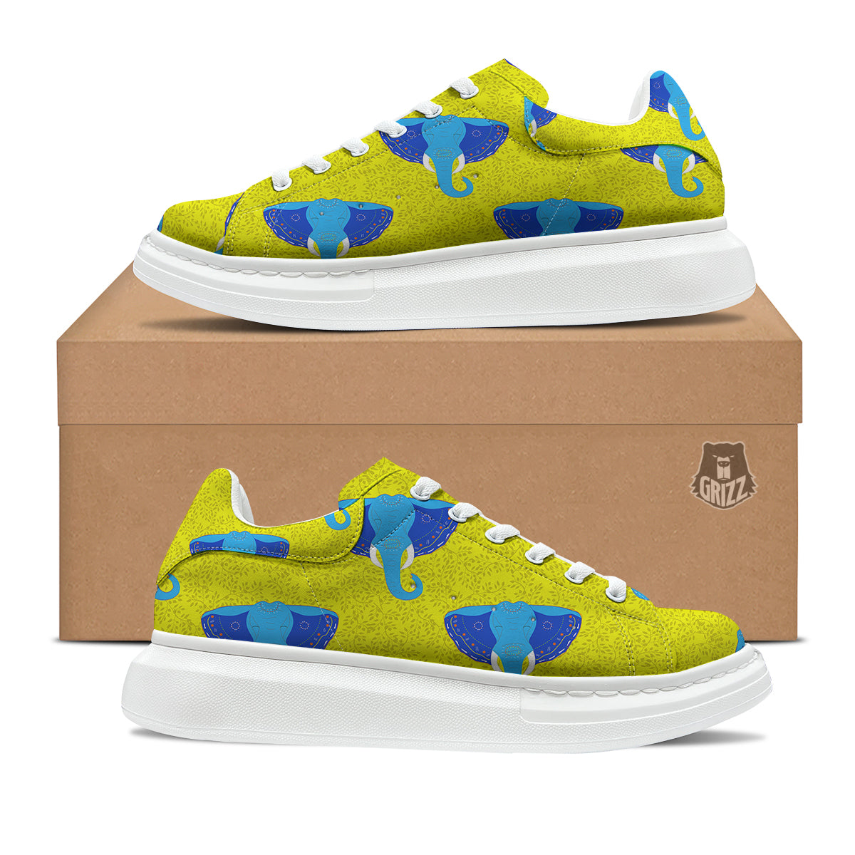 Elephant Mandala Blue Print Pattern Platform Shoes-grizzshop