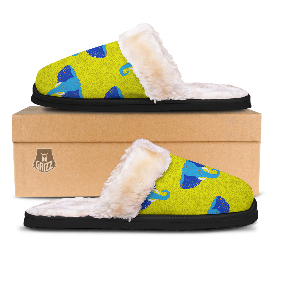 Elephant Mandala Blue Print Pattern Slippers-grizzshop