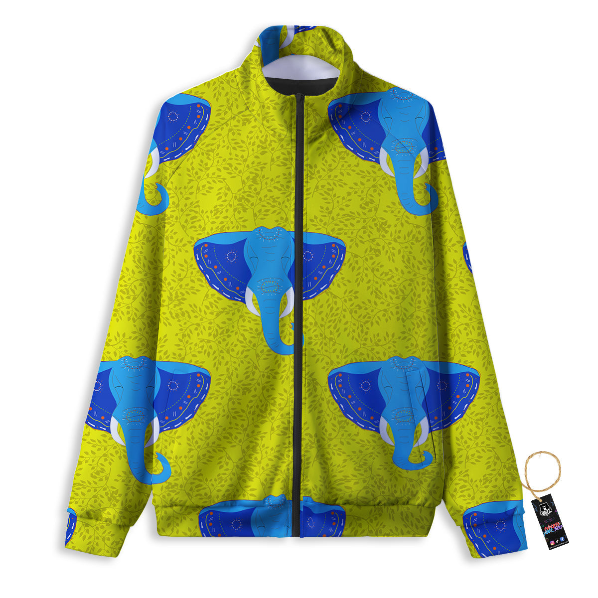 Elephant Mandala Blue Print Pattern Track Jacket-grizzshop