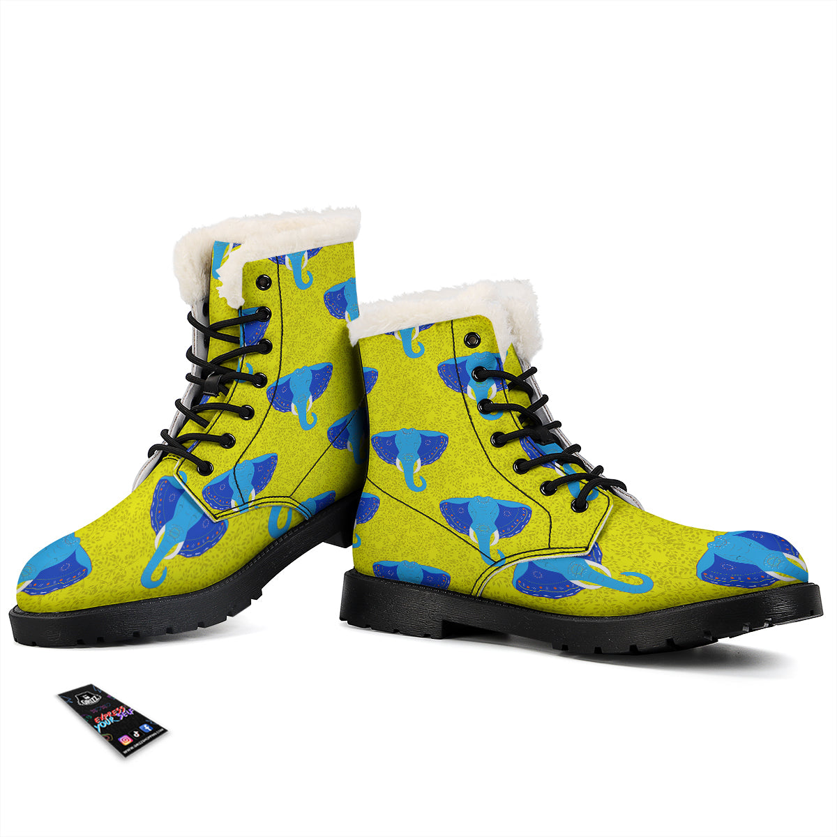 Elephant Mandala Blue Print Pattern Winter Boots-grizzshop