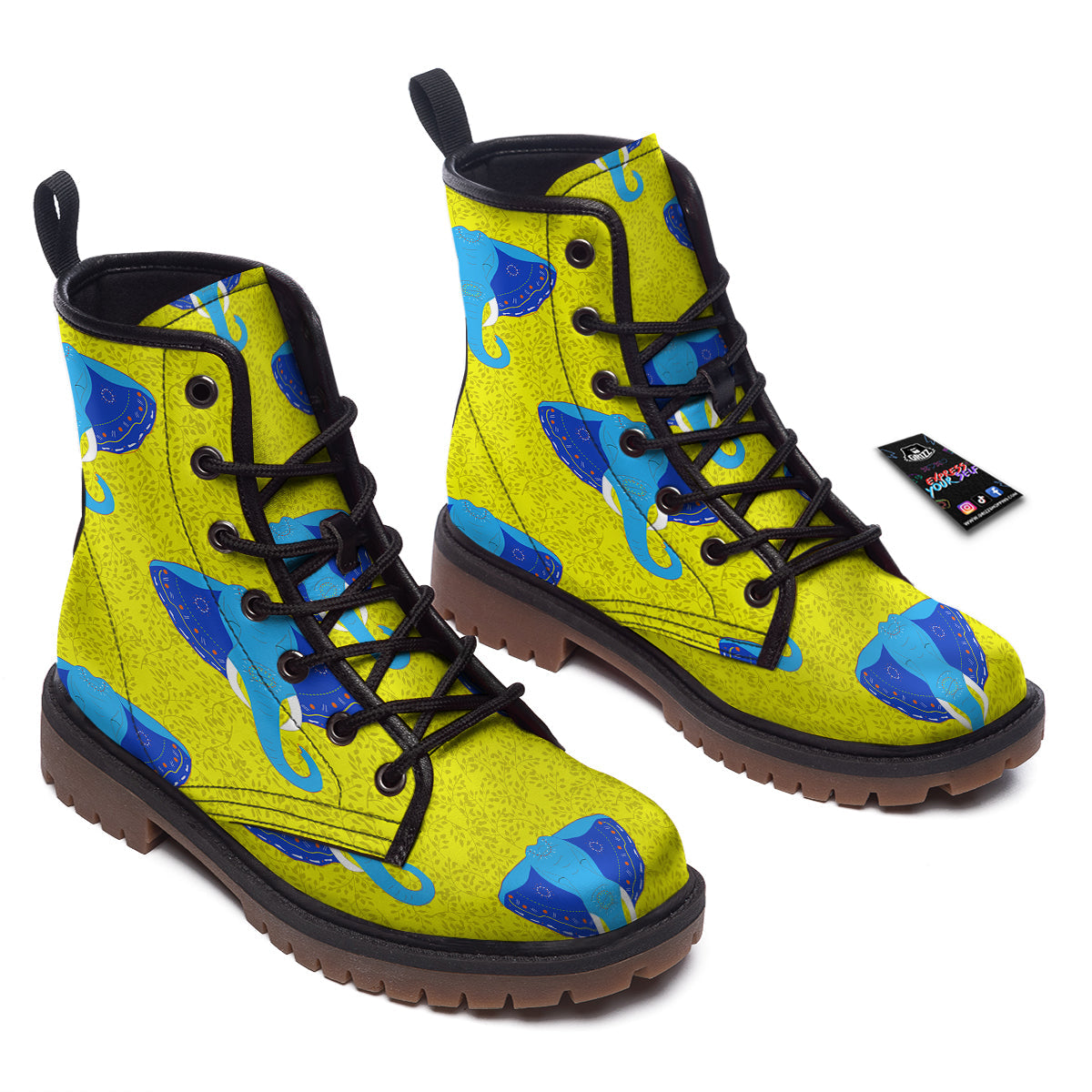 Elephant Mandala Blue Print Pattern Work Boots-grizzshop