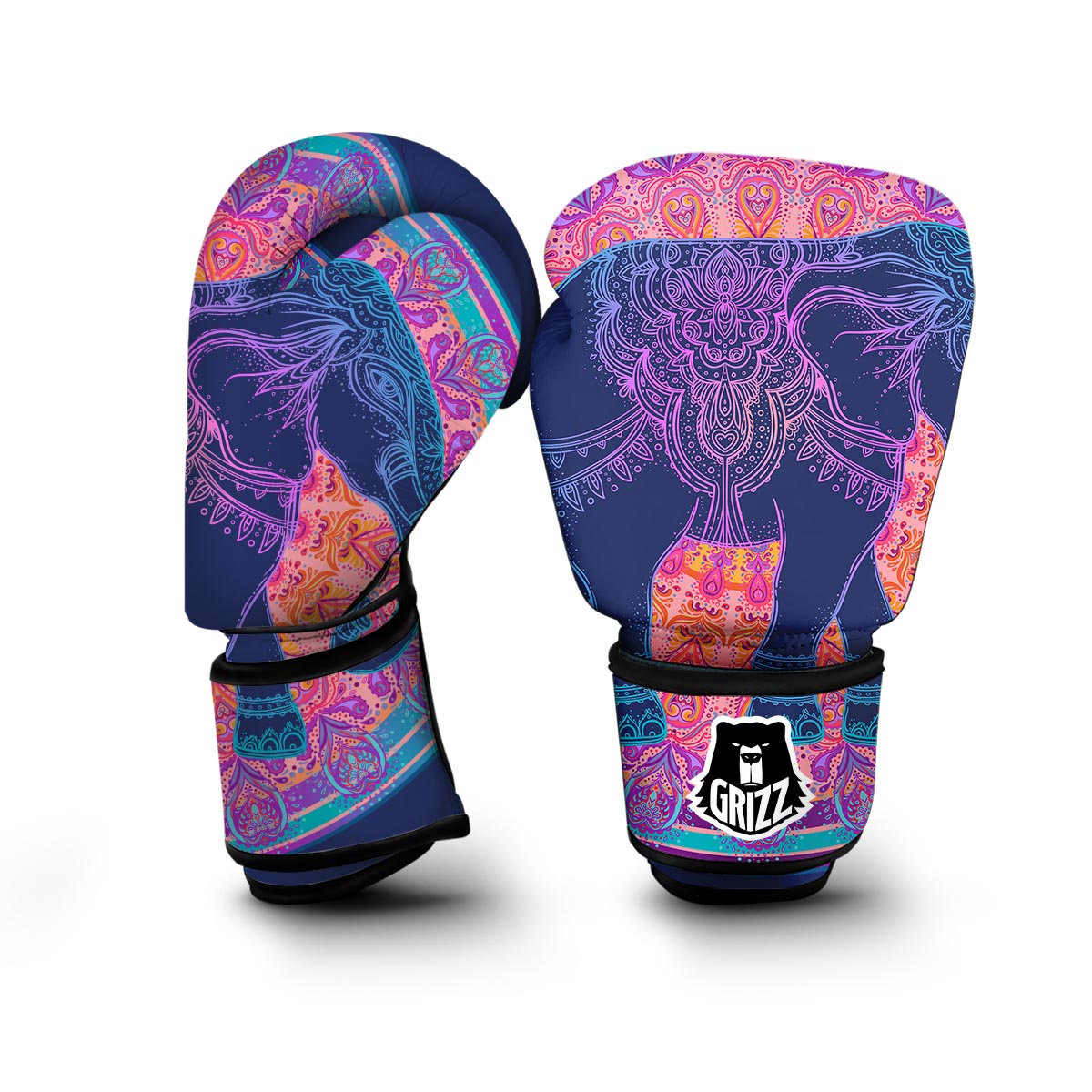 Elephant Mandala Circle Print Boxing Gloves-grizzshop