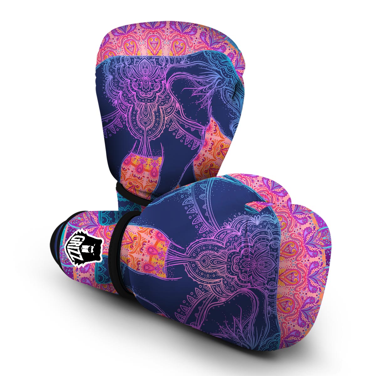 Elephant Mandala Circle Print Boxing Gloves-grizzshop