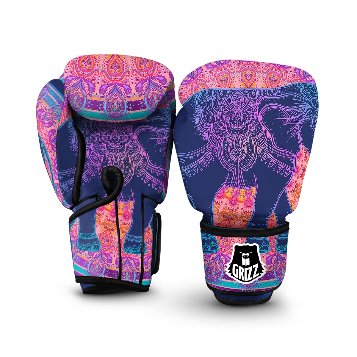 Elephant Mandala Circle Print Boxing Gloves-grizzshop