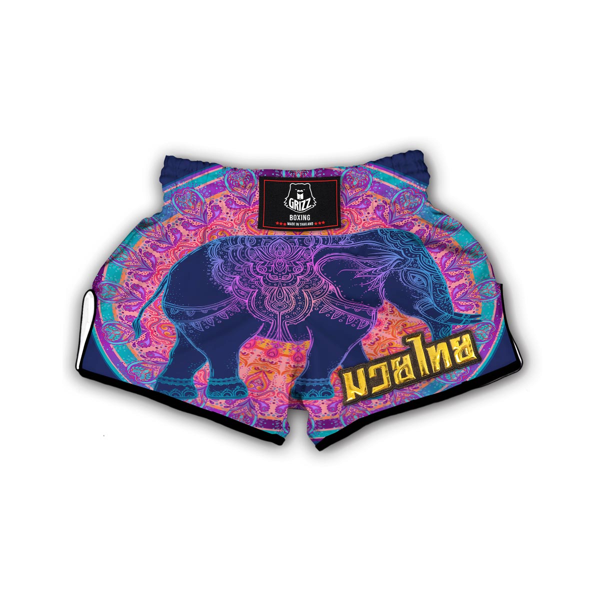 Elephant Mandala Circle Print Muay Thai Boxing Shorts-grizzshop