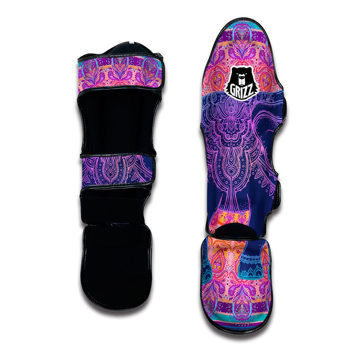 Elephant Mandala Circle Print Muay Thai Shin Guards-grizzshop