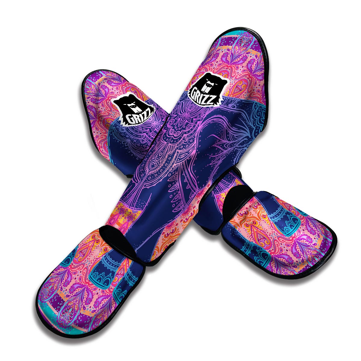 Elephant Mandala Circle Print Muay Thai Shin Guards-grizzshop