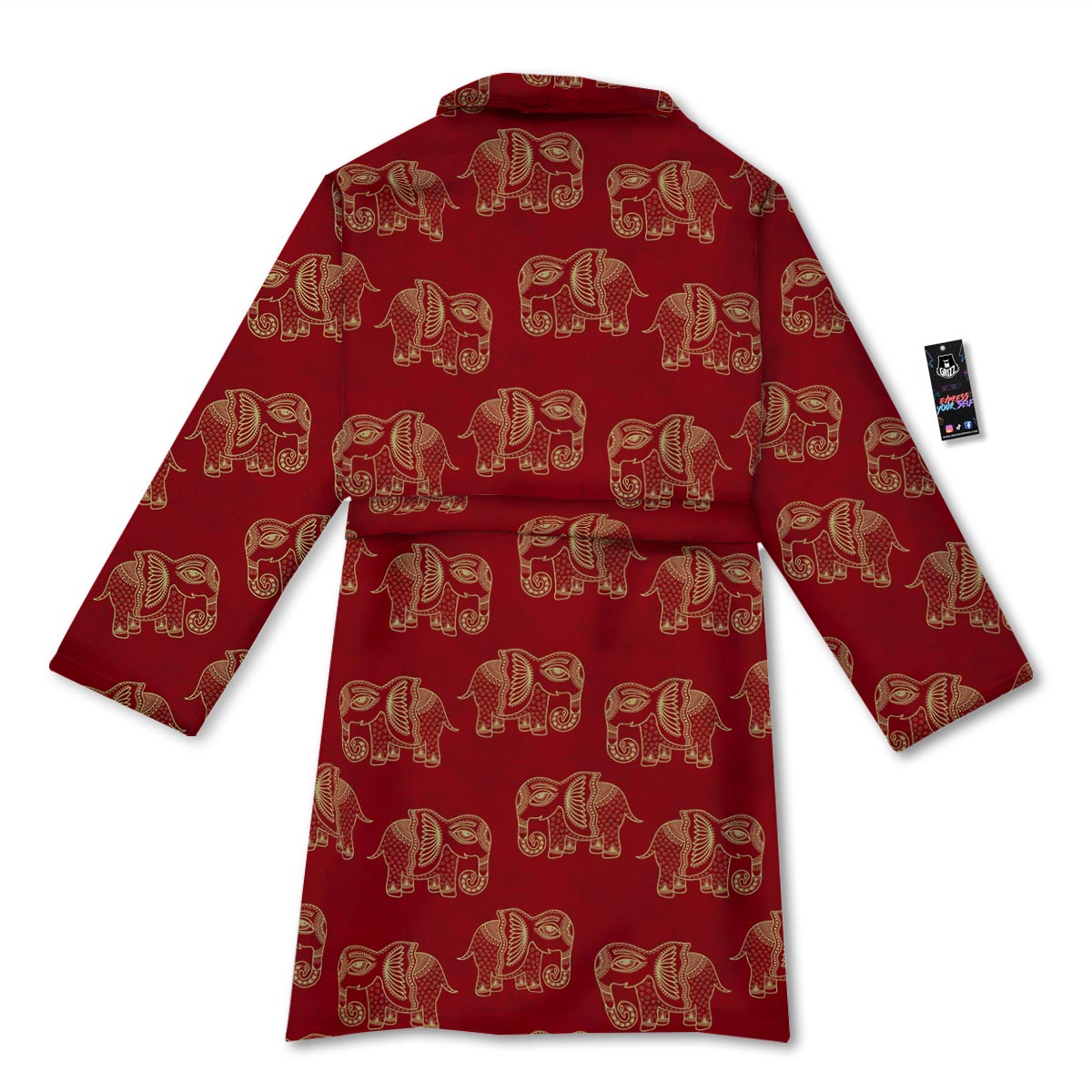 Elephant Red Indian Print Pattern Bathrobe-grizzshop