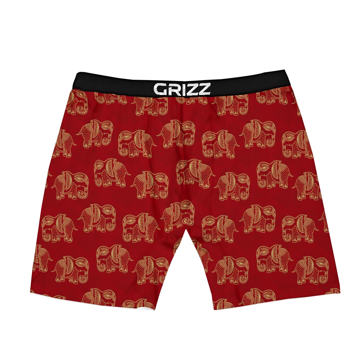 Elephant Red Indian Print Pattern Boxer Briefs-grizzshop