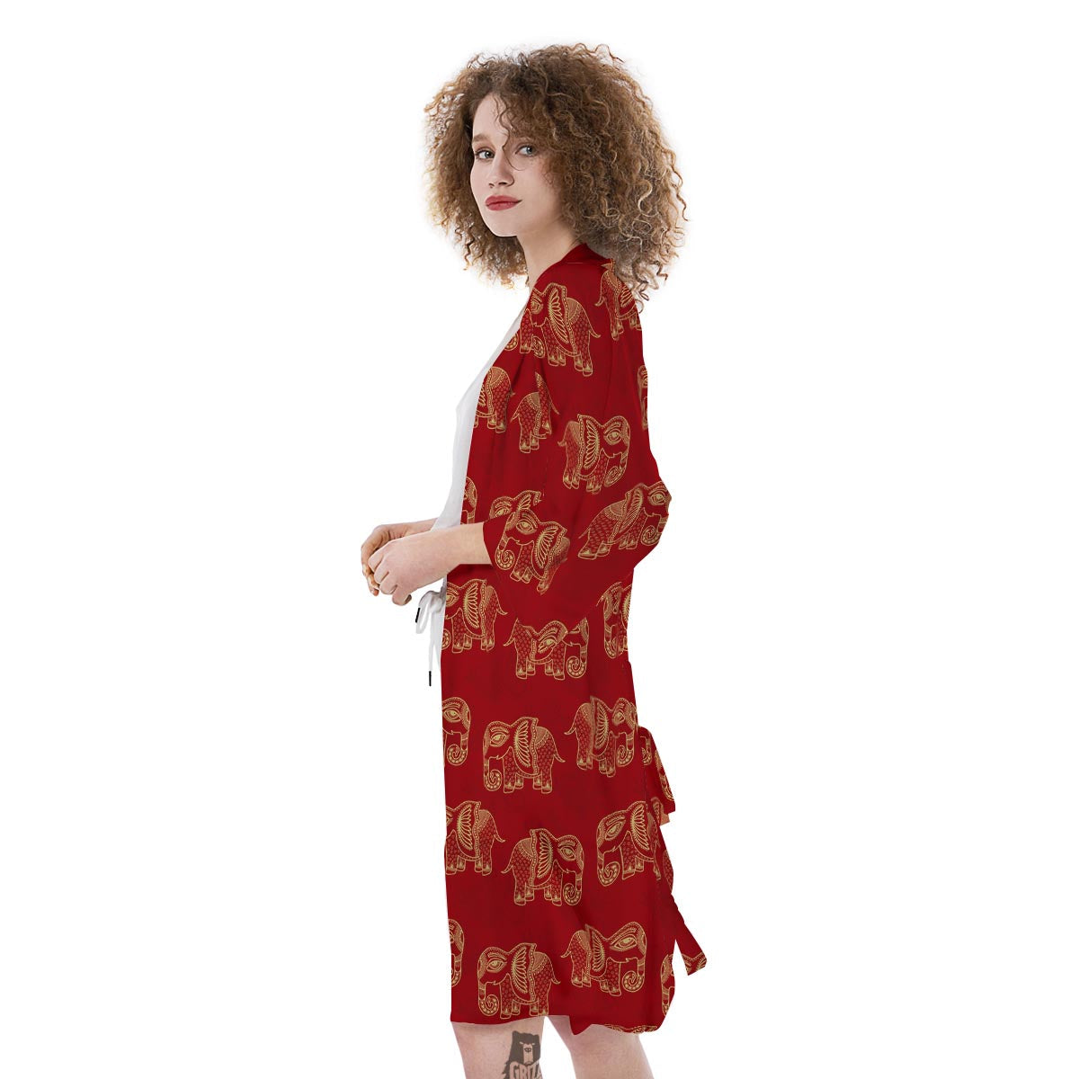 Elephant Red Indian Print Pattern Kimono-grizzshop