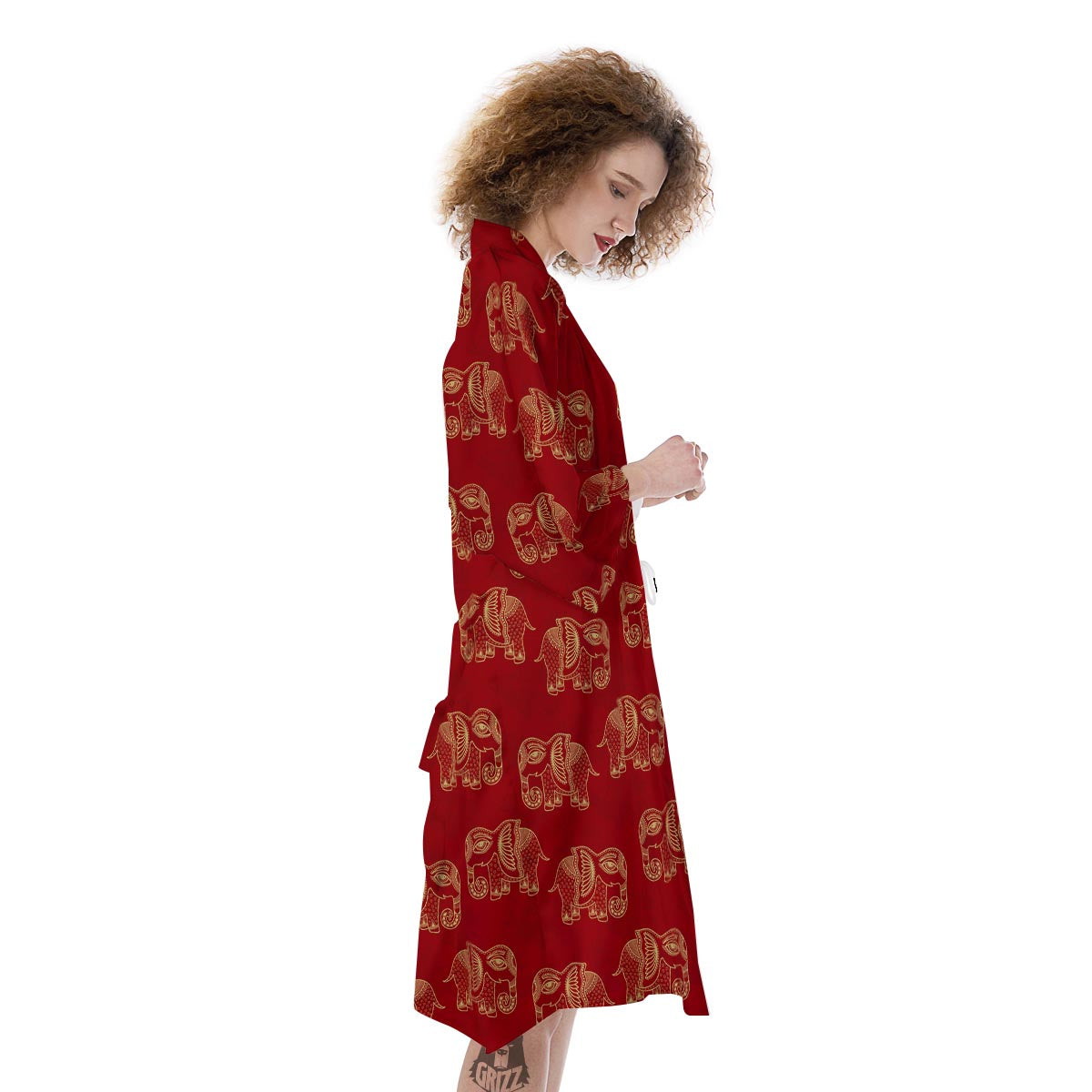 Elephant Red Indian Print Pattern Kimono-grizzshop
