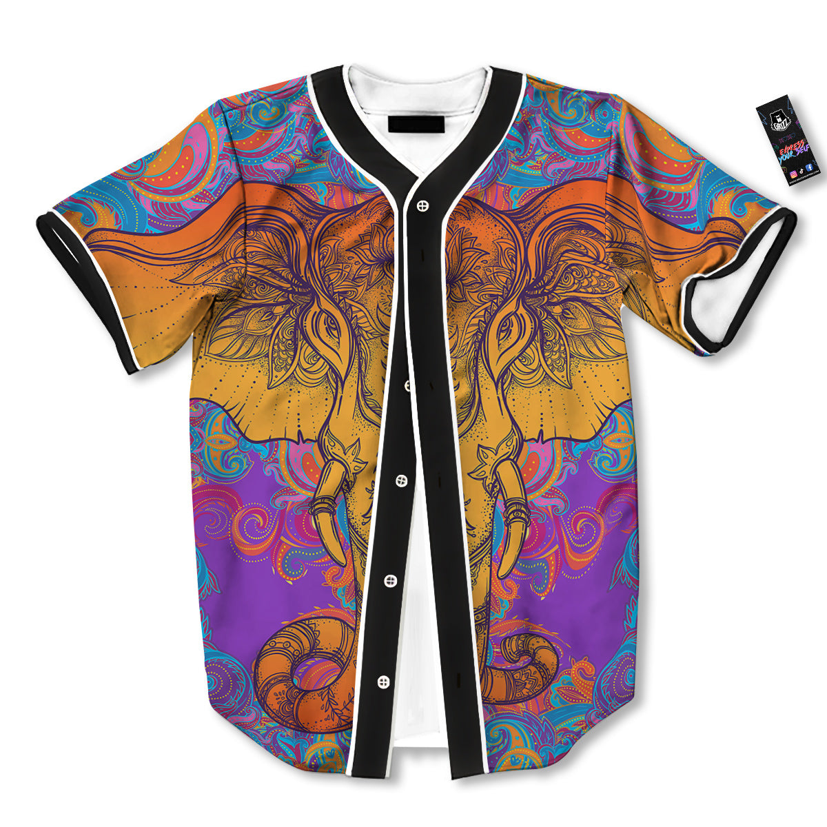 Elephant Spiritual Colorful Print Baseball Jersey-grizzshop