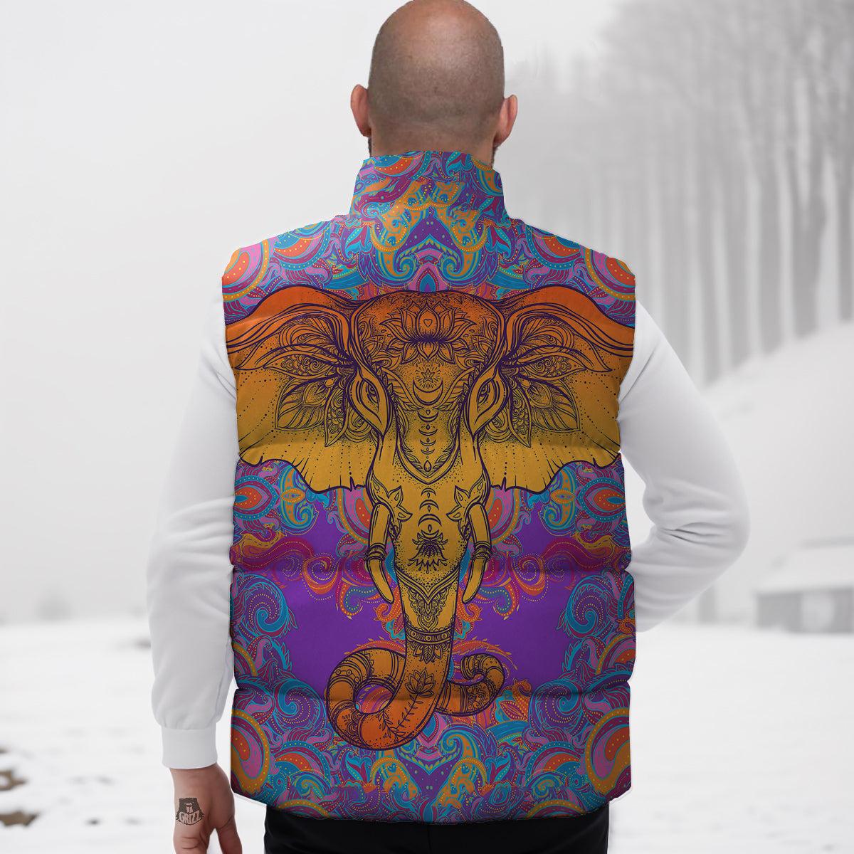 Elephant Spiritual Colorful Print Down Vest