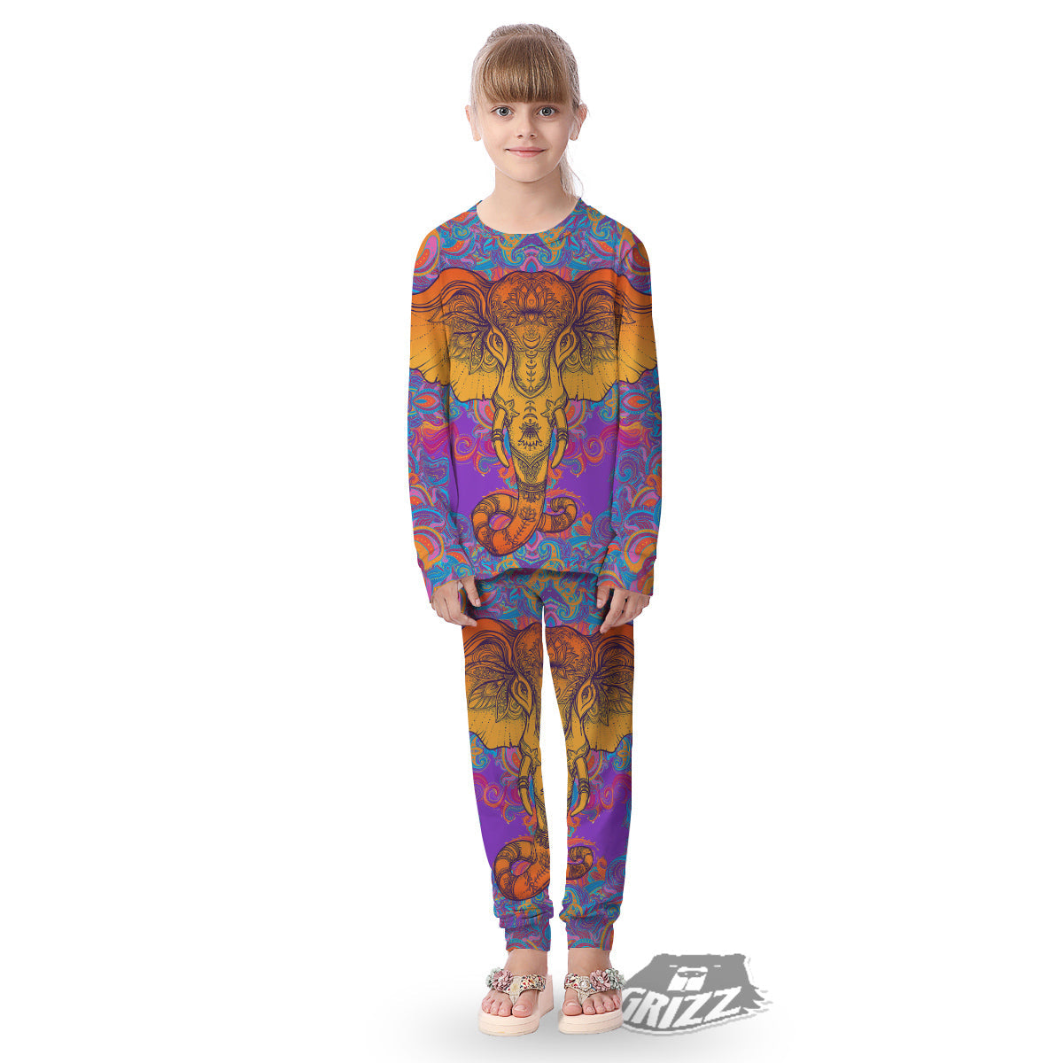 Elephant Spiritual Colorful Print Kid's Pajamas-grizzshop