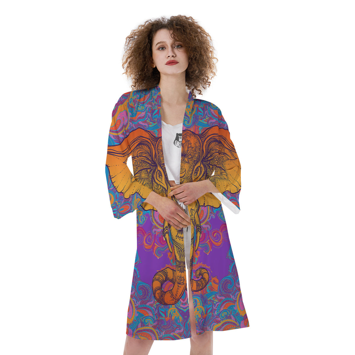 Elephant Spiritual Colorful Print Kimono-grizzshop