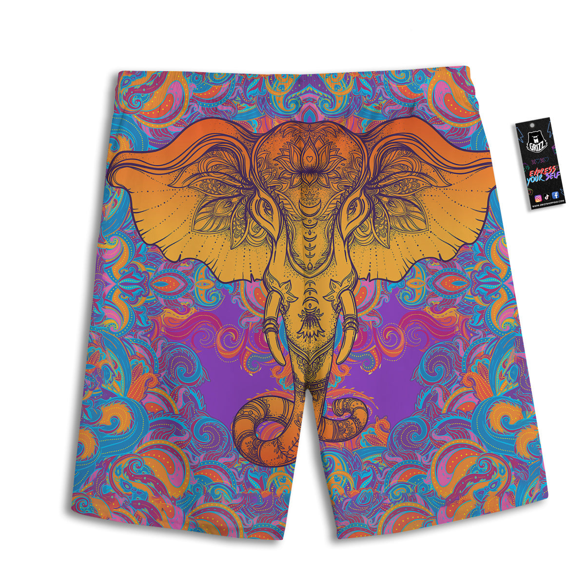 Elephant Spiritual Colorful Print Men's Athletic Shorts